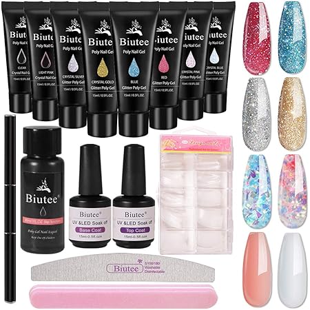 Amazon Biutee スパンコールジェル 長さだし ラメ付くジェル ポリジェル 15ml 8色セット ネイルポリジェル 長さだし ジェルネイル ポリジェル ネイルブラシ 専用液 ベースコート トップコート ネイルファイル ネイルチップ100枚 付き Biutee ネイルアートパーツ 通販