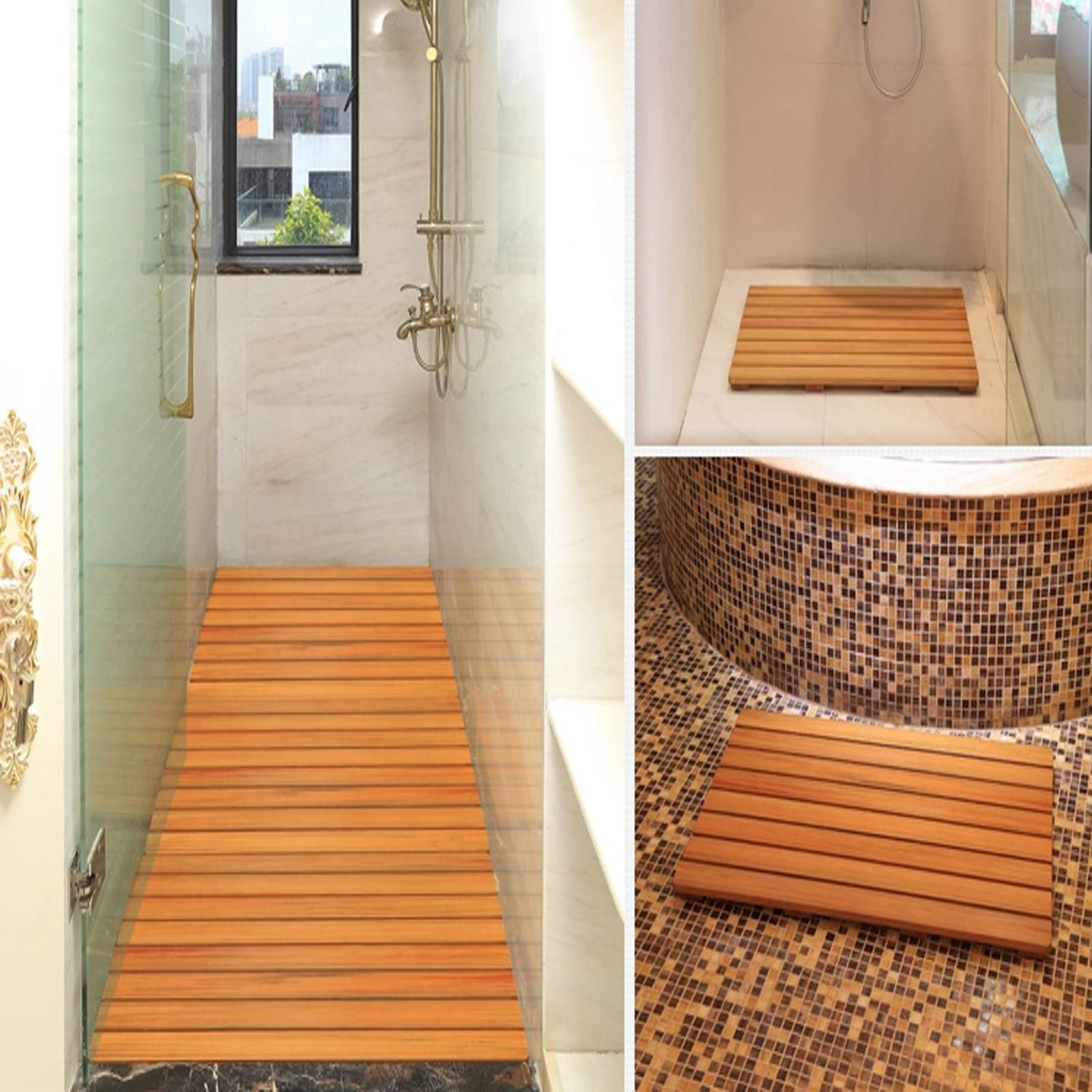 Pedana in Legno,Tappeto Sauna in Legno,Pedana Doccia Legno Ecologico,Pedana per Doccia Multiuso,Pedana Doccia in Legno,per Una Facile Conservazione,Adatto a Tutte Le Occasioni (66x40cm/26x15.7in)
