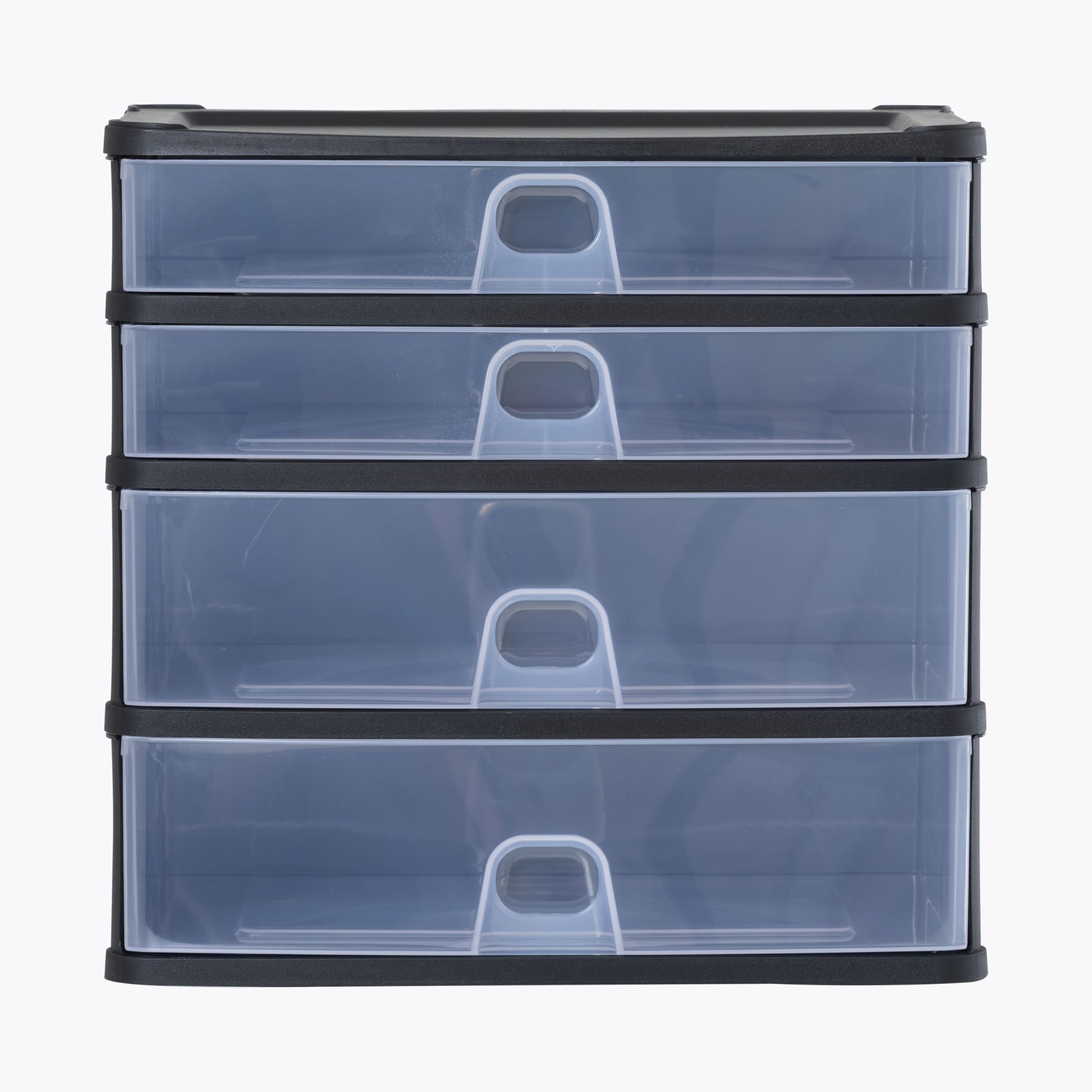 Wham Organise 4 Drawer Medium Plastic Storage Unit | 2 x Deep & 2 x Shallow Drawers | Slimline Design | Ideal for Office, School & Home Storage | Fits A4 | Made in UK