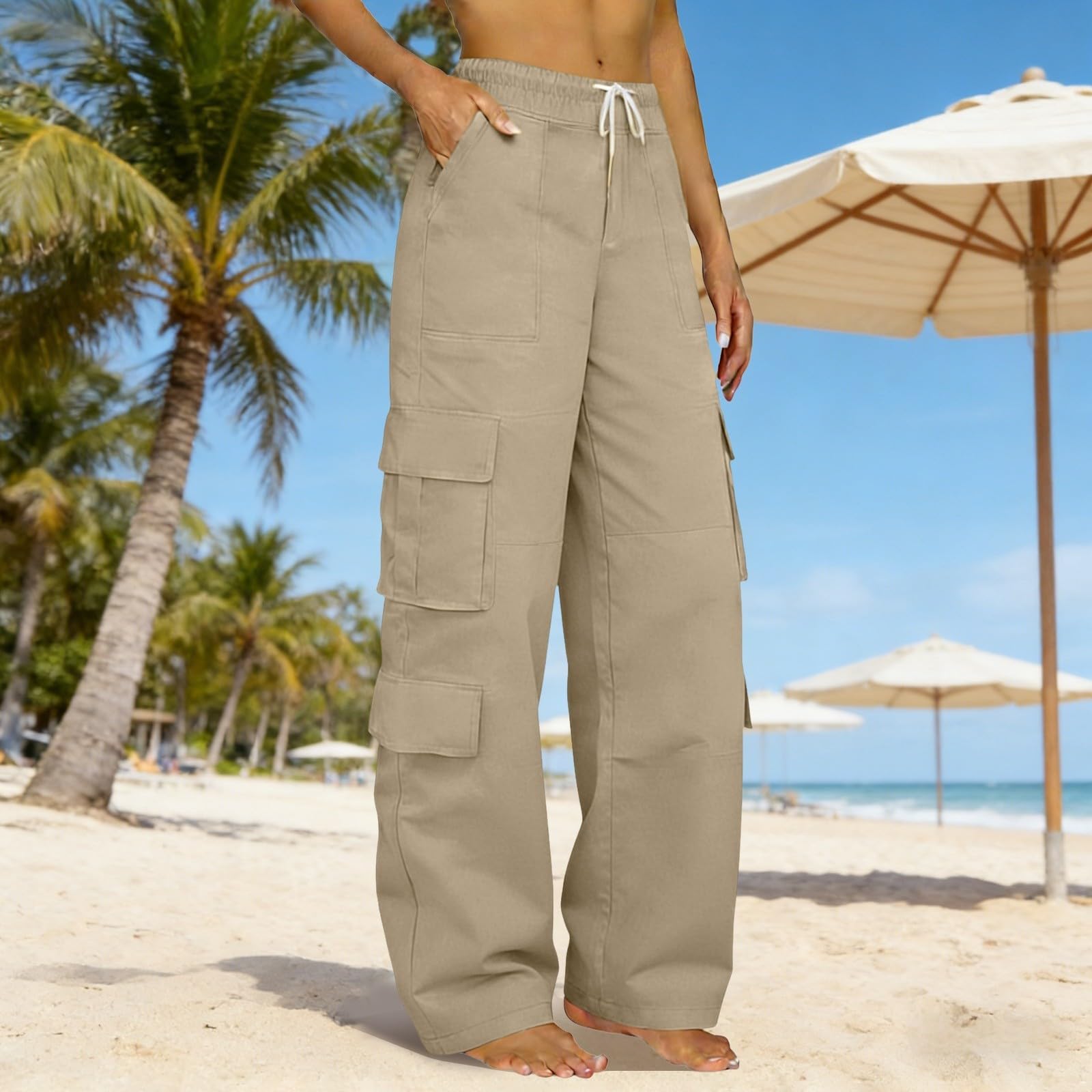 Nidddiv Pantaloni cargo da donna, estivi, traspiranti, leggeri, tinta unita, elasticizzati, larghi, in tessuto, per sport all'aria aperta, con tasche multiple, S-3Xl