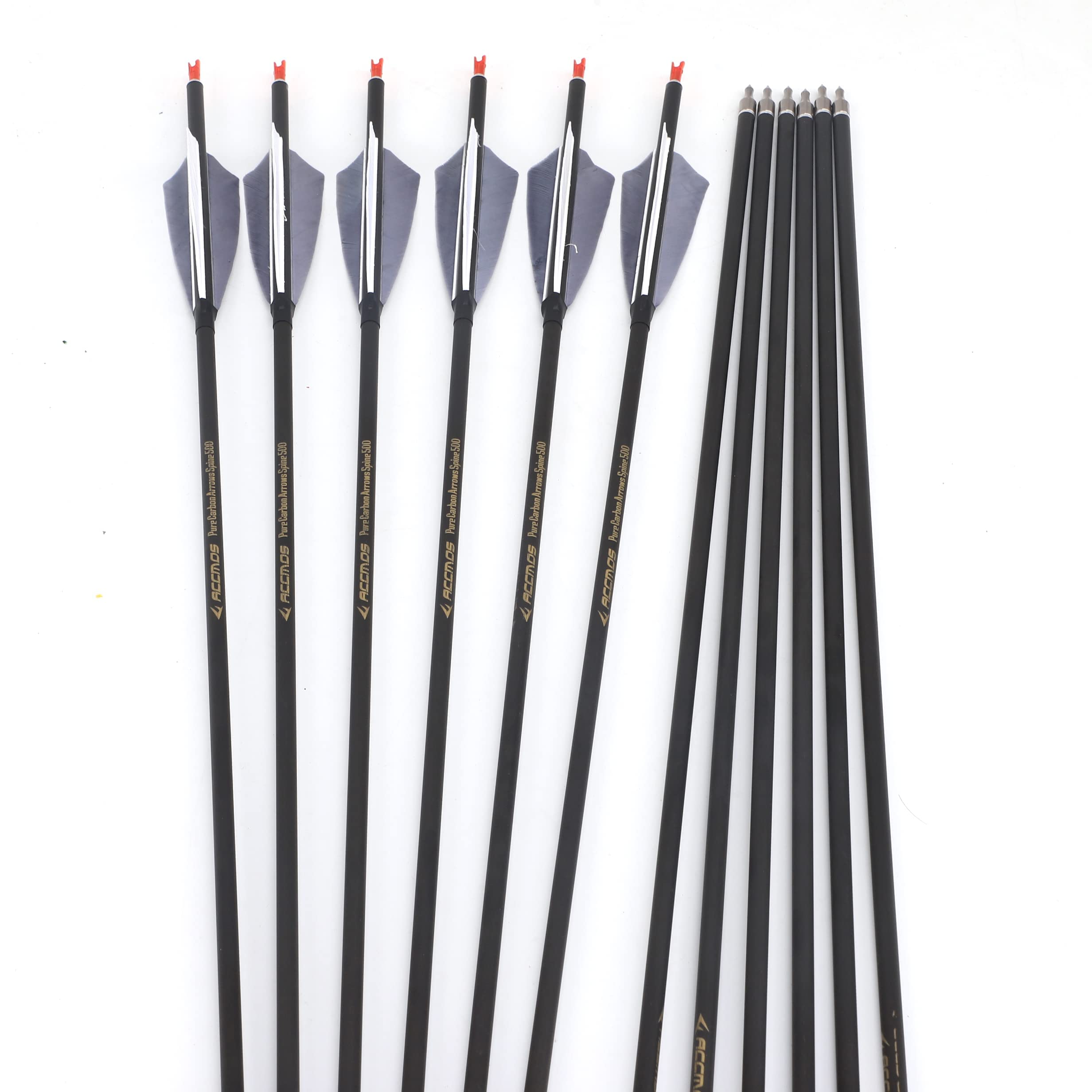 Flèches Carbone ACCMOS 400 Spine – 27 Pouces, 24 Pièces, 6.2mm, Rectitude +/-0.006" – Pour Arc Recurve Et Poulies, Chasse Et Entraînement