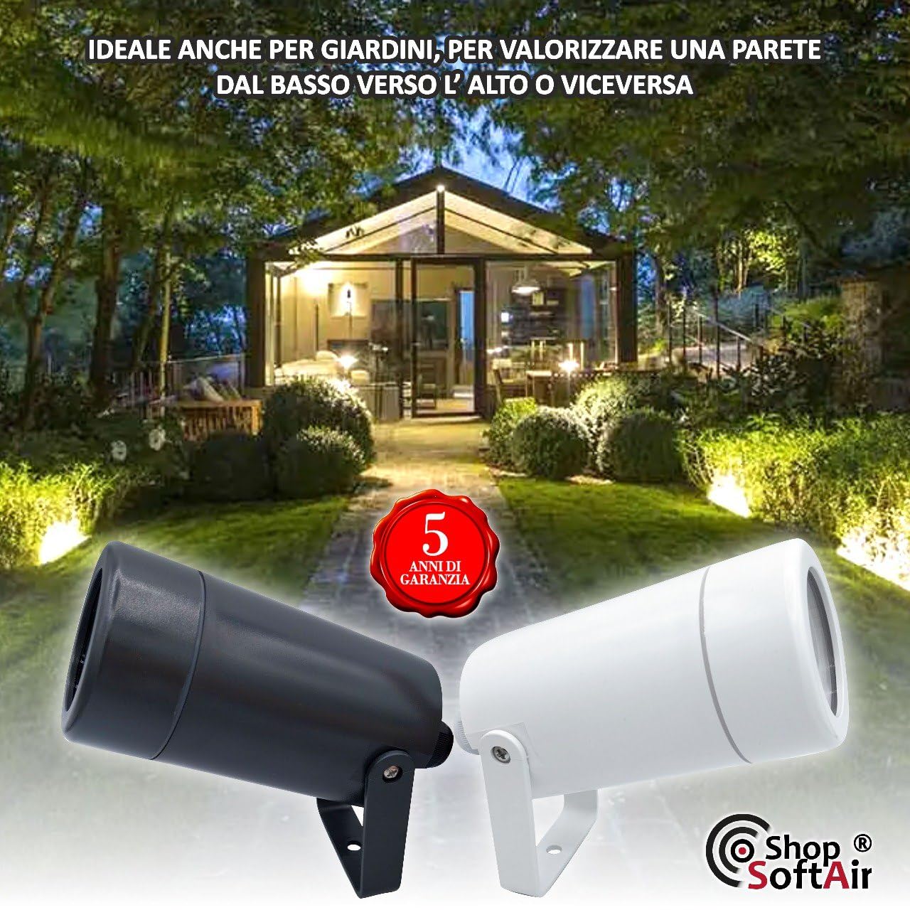 Faretto LED Da Esterno Con Picchetto - Regolabile, IP54, Bianco/Antracite - Per Giardino, Parete O Terra