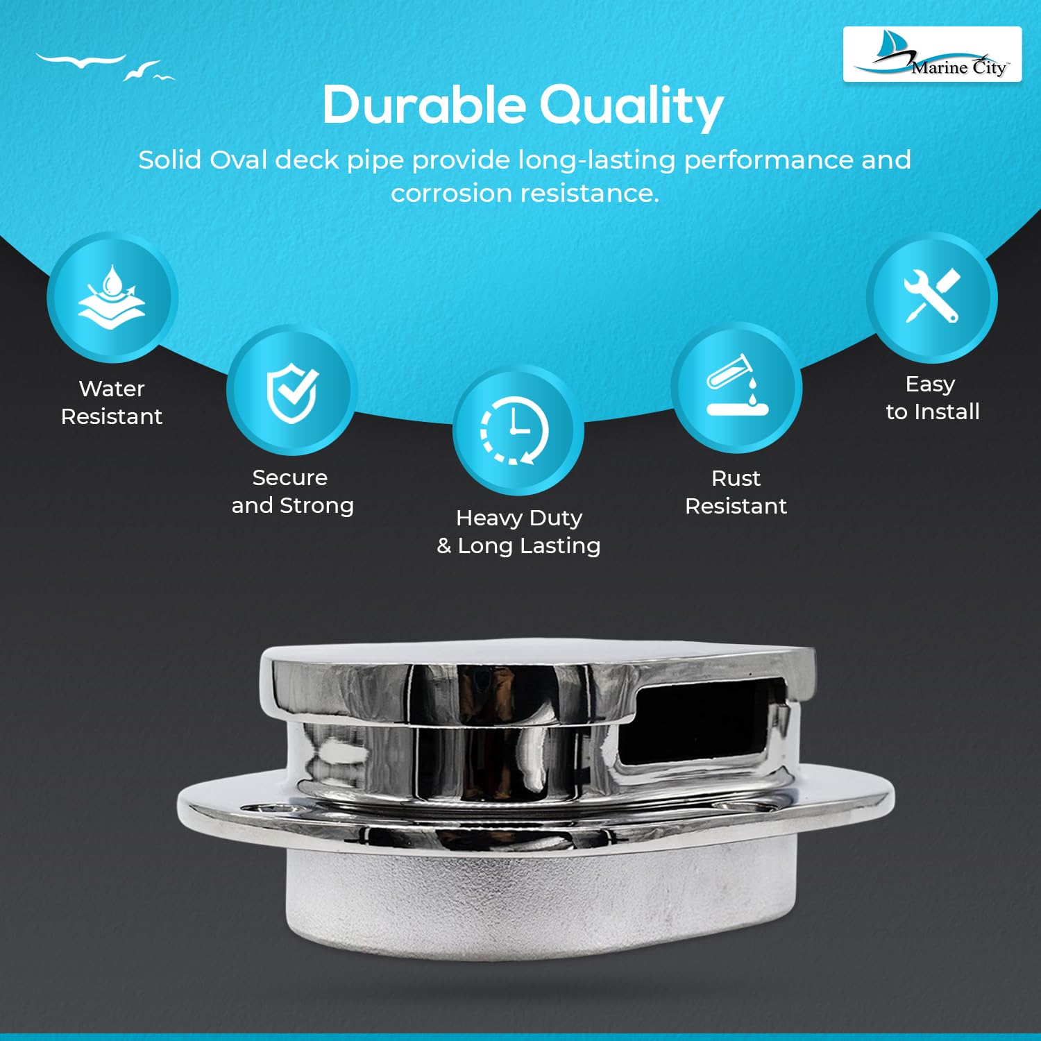 Marine City 316 Stainless Steel Oval Deck Pipe - For Chain & Rope On Boats, Yachts, RV