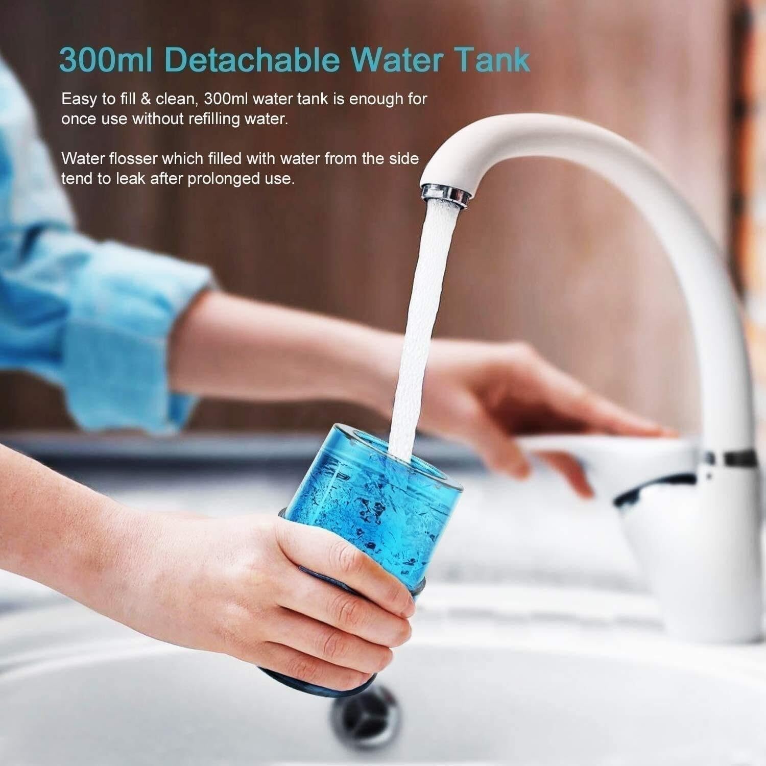 Irrigador bucal portátil con 3 Modos, 6 boquillas reemplazables, Recargable, Impermeable, Ideal for el hogar y Viajes, depósito extraíble de 300 ml.