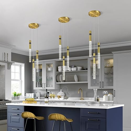 Miniatura 3 de Lámparas de cocina para techo regulables LED moderna dorada con luz colgante de cristal de burbujas para cocina, isla, dormitorio, pasillo, entrada