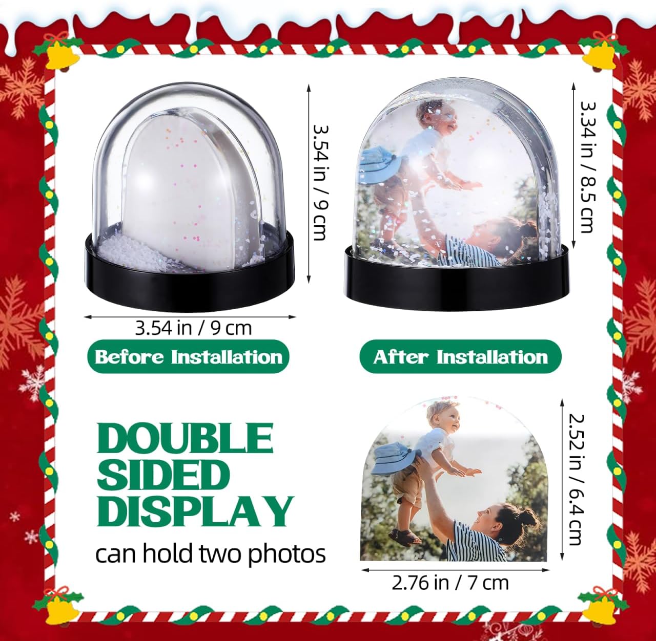 Alipis DIY Photo Snow Globe Kit 3.54 Inch Sublimation Blank Picture Frame Globe for Home D Cor Party Gift Craft