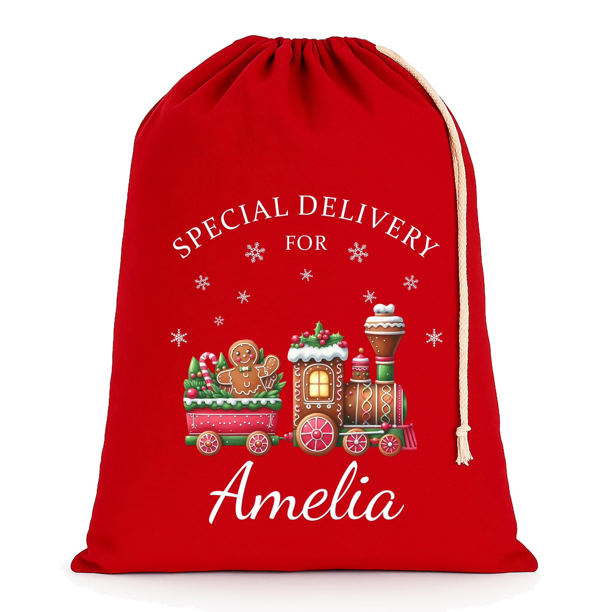 Chicken Craft Personalised Christmas Santa Sack with Custom Name - Extra Large - Red - 75x49cm - Gingerbread Train