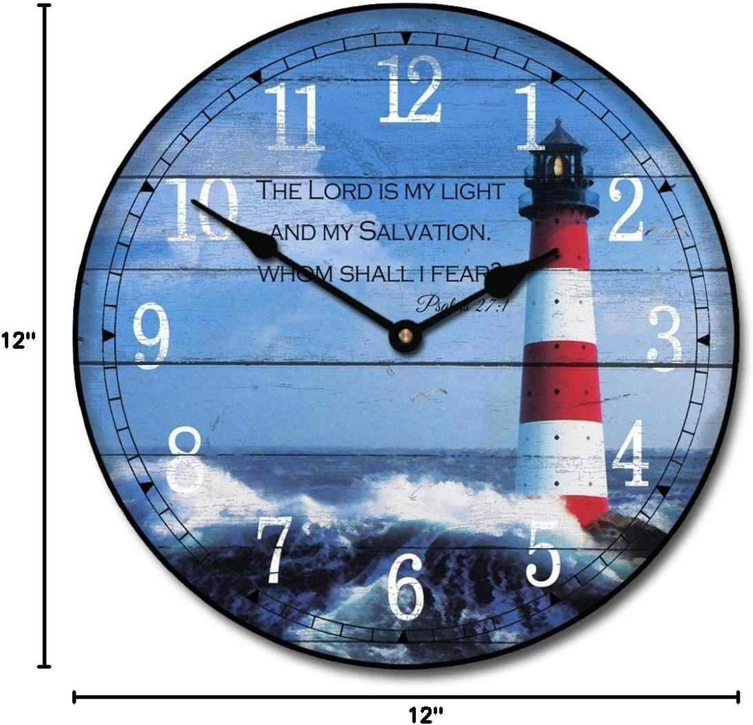 Lighthouse Wall Clock | Ultra Quiet Quartz Mechanism | Hand Made in USA Beautiful Crisp Lasting Color | Comes in 8 Sizes | 12-Inch