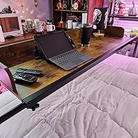 Vista 4 de Mesa de sobrecama Furist con ruedas de 360°, escritorio móvil tamaño queen, mesa reclinable sobre la cama, mesa de altura y longitud ajustable