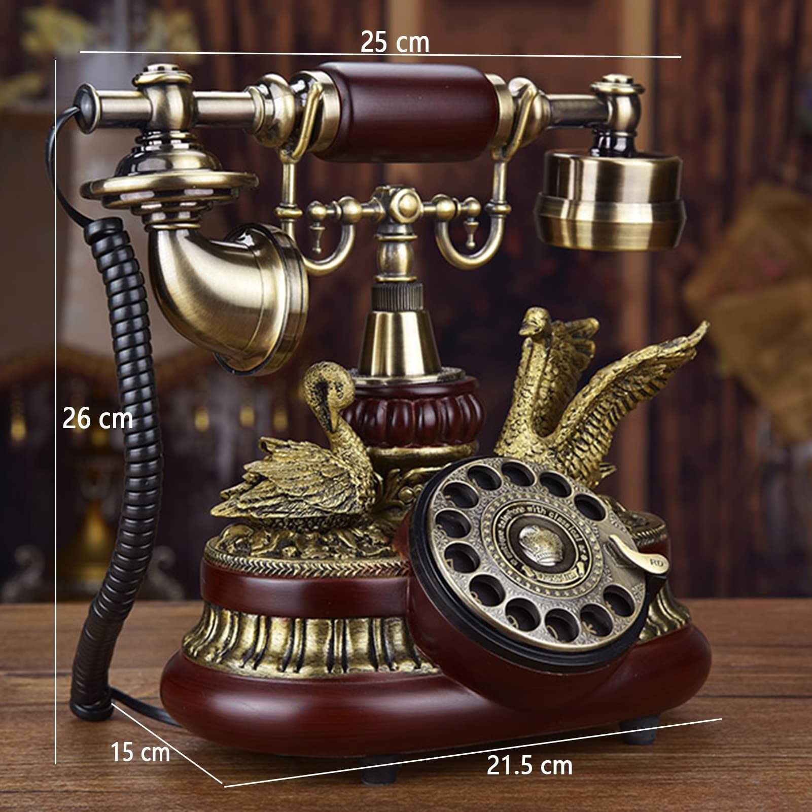 Téléphone Fixe à Cadran Rotatif, téléphone Filaire rétro à l'ancienne avec Fonction de Recomposition, téléphone de Bureau Classique pour la Maison et la décoration, Marron