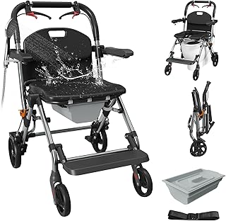 Portable Bedside Commode Chair 3-in-1, Foldable Toilet Chair with Raised Seat & Shower Chair, for Use with Wheelchairs for Adults, Heavy Duty Commode for Elderly, Disabled, Supports 330 lbs (BLACK)