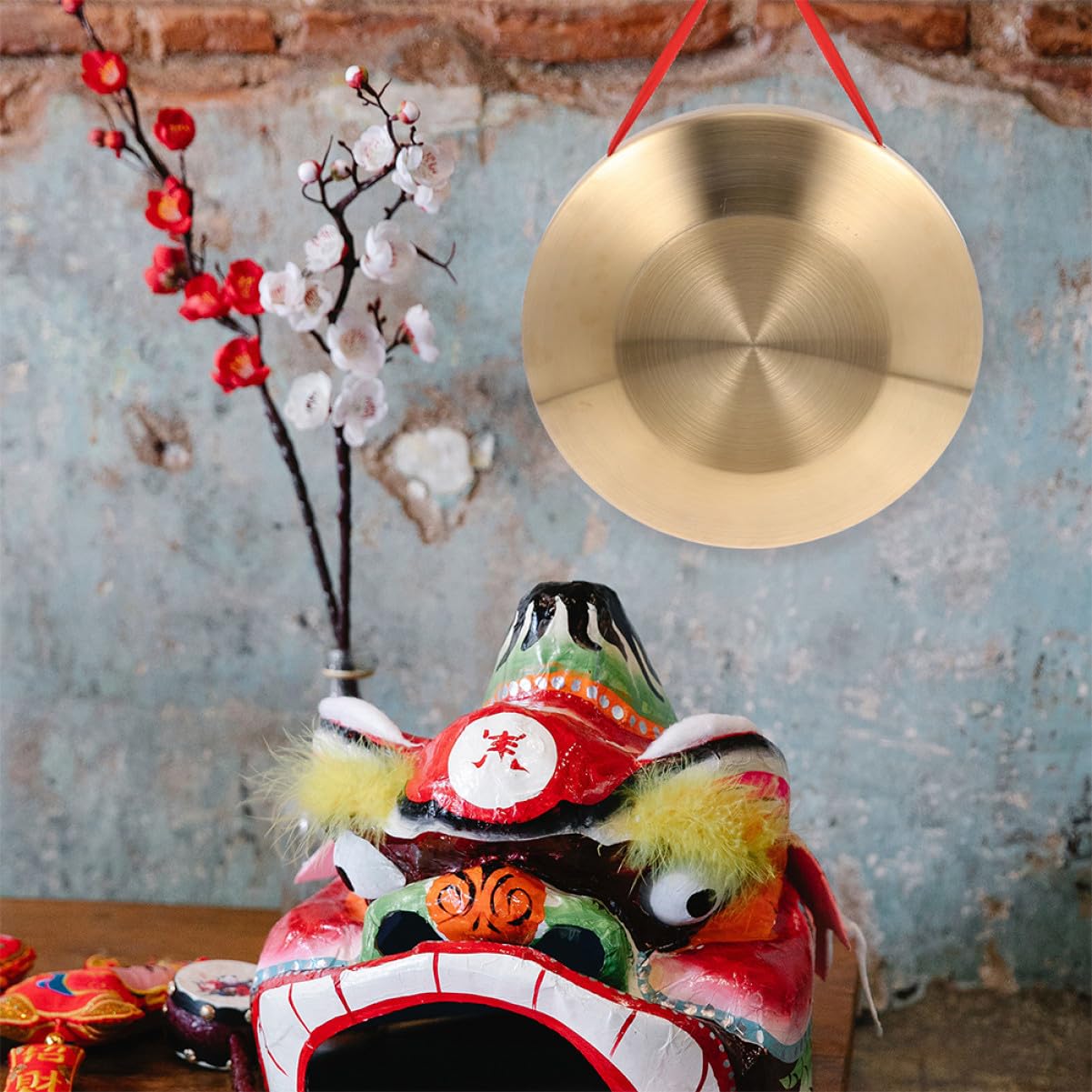 Gong Chino de Percusión Tradicional Gong de Mano Martillo Instrumento de Percusión para Opera y Practica Varios estilos