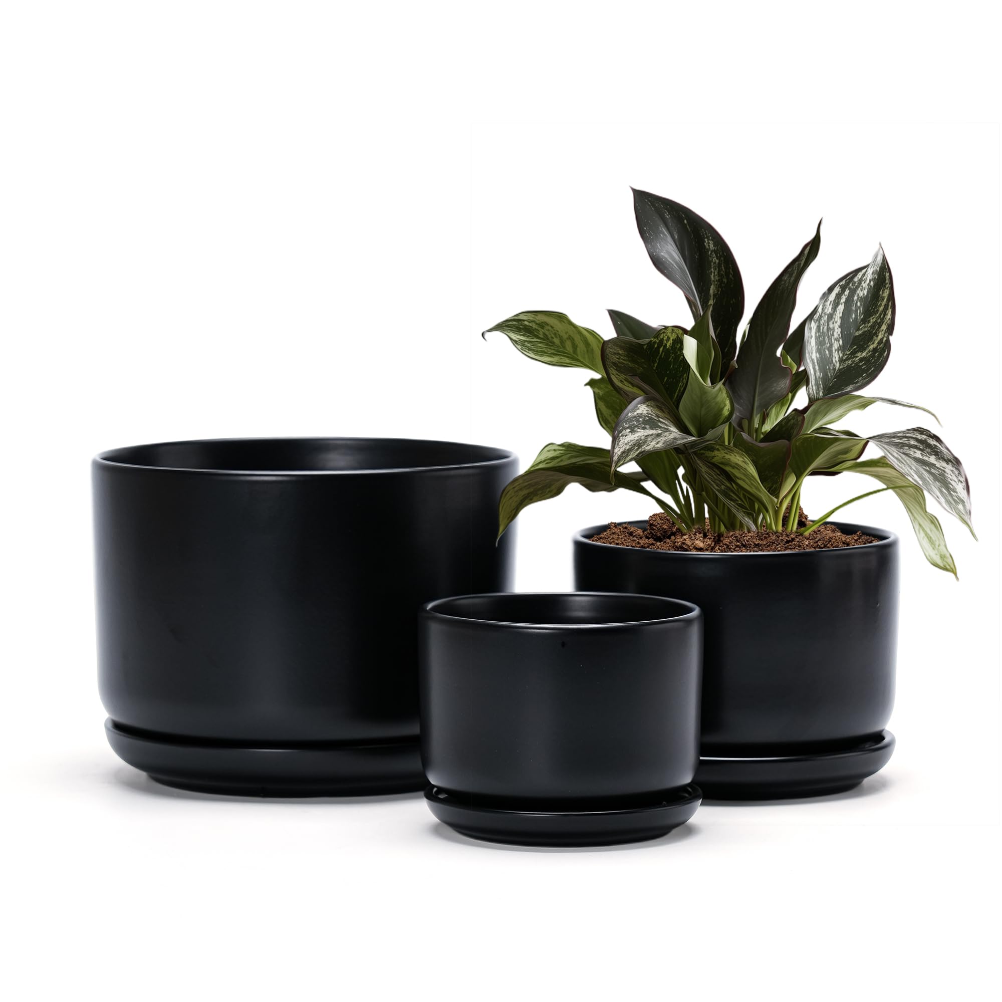 Photo 1 of Ton Sin Ceramic Flower Pots Set of 3 - Matte Black