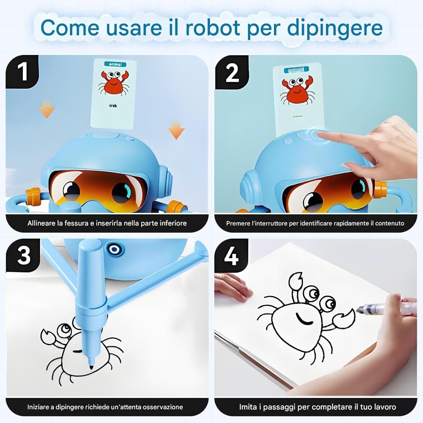 Robot de Dibujo para Niños Con 100 Tarjetas Educativas Interactivas | Juguete de Arte y Manualidades con Robot de Pintura para Niños para Preescolares Estudiantes Familia y Amigos