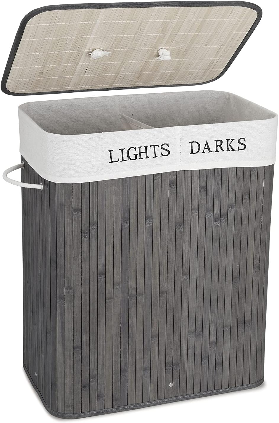 100L Wäschekorb Mit Deckel Grau - Faltbarer Wäschesammler Mit Netzbeutel