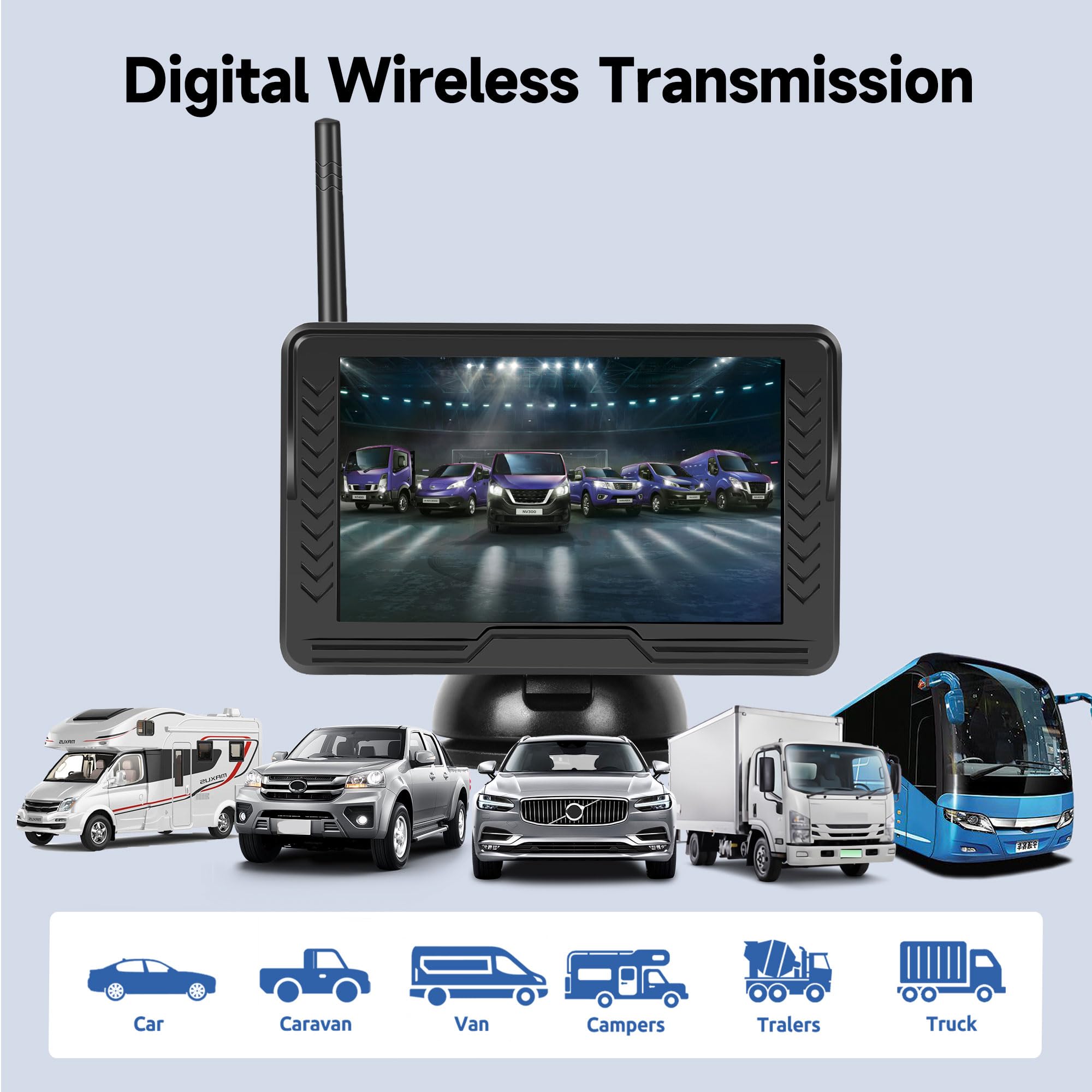 Kit Telecamera Retromarcia Auto Wireless Digitali Registrazione Video con 5 Pollici HD Monitor Telecamera Retromarcia IP69 Impermeabile Visione Notturna per Campeggio Auto Caravan Camion Rimorchi