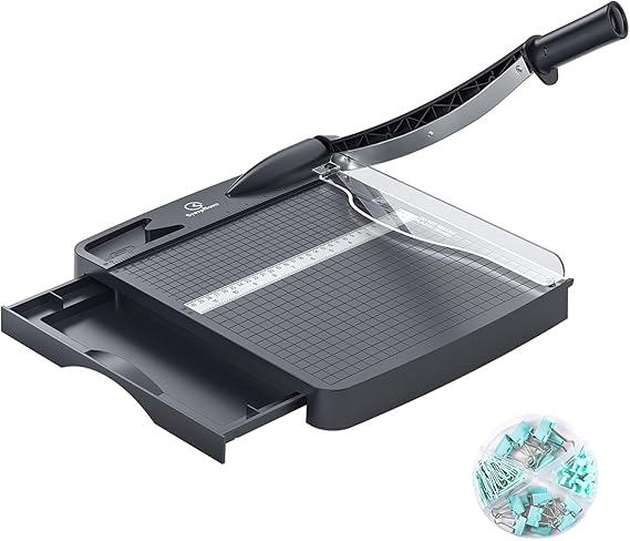 12 Inch Heavy Duty Paper Cutter, 12-16 Sheets Capacity Guillotine Paper Cutter & Paper Trimmer, Paper Cutting Board for Classroom, Crafting, Cardstock Gray