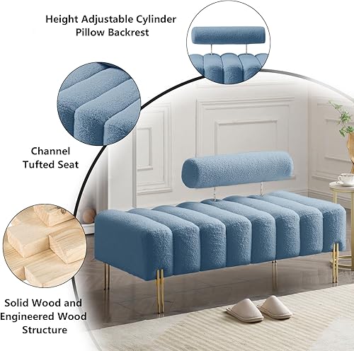 Miniatura 4 de Setawix Banco otomano de tela de peluche, extremo de la cama, canal, copetudo, para dormitorio, ventana, bancos de entrada, rectangular, de sherpa,