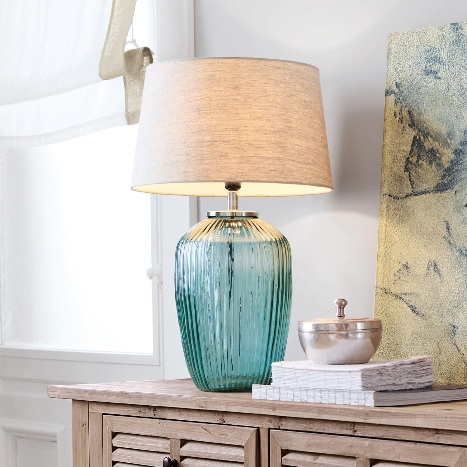 Loberon Tischlampe Fenis - creme/grün
