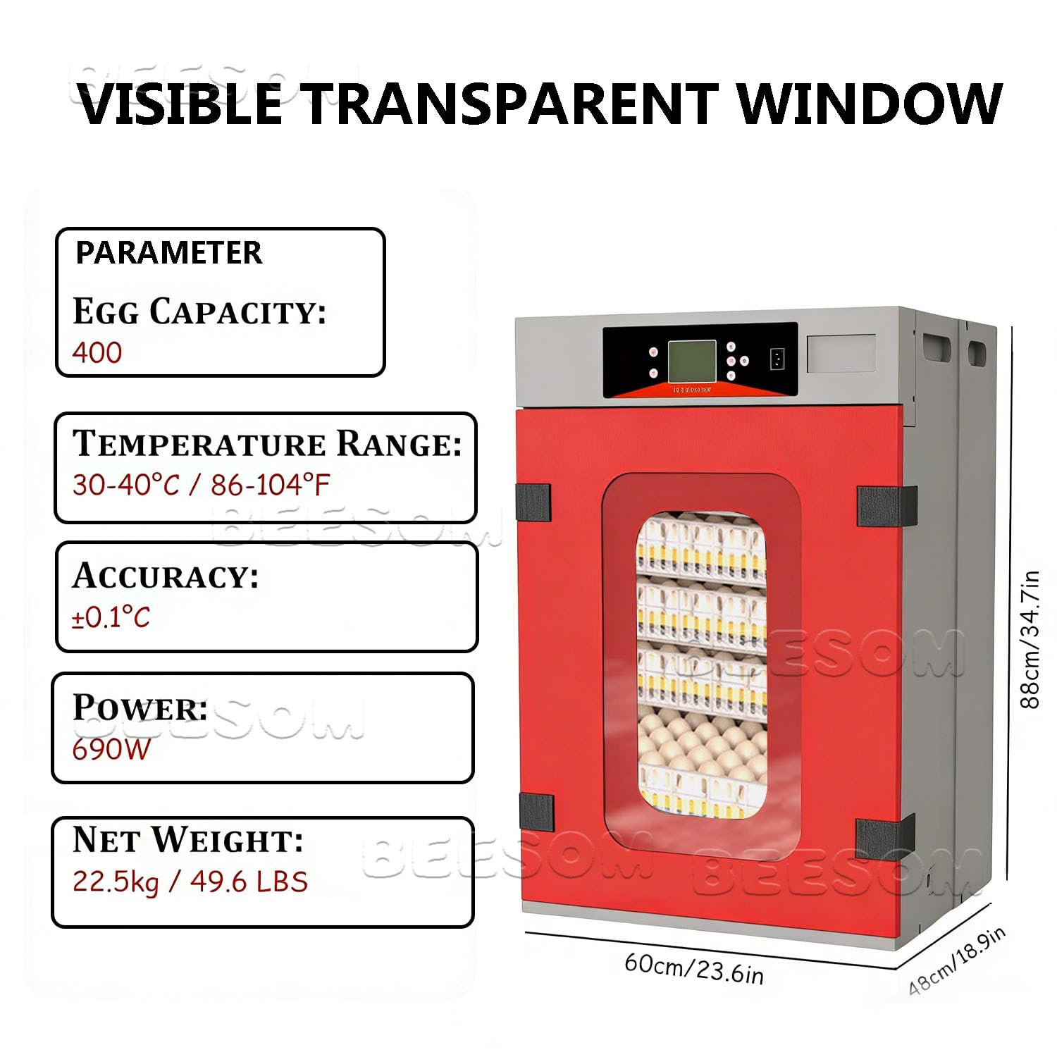 Incubadora 1000 Huevos,Gran incubadora Comercial para Aves Corral,con Giro automático y Control Digital de Temperatura,Alta Resistencia,para Granjas Pollos,Patos,Gansos y codornices 400Egg