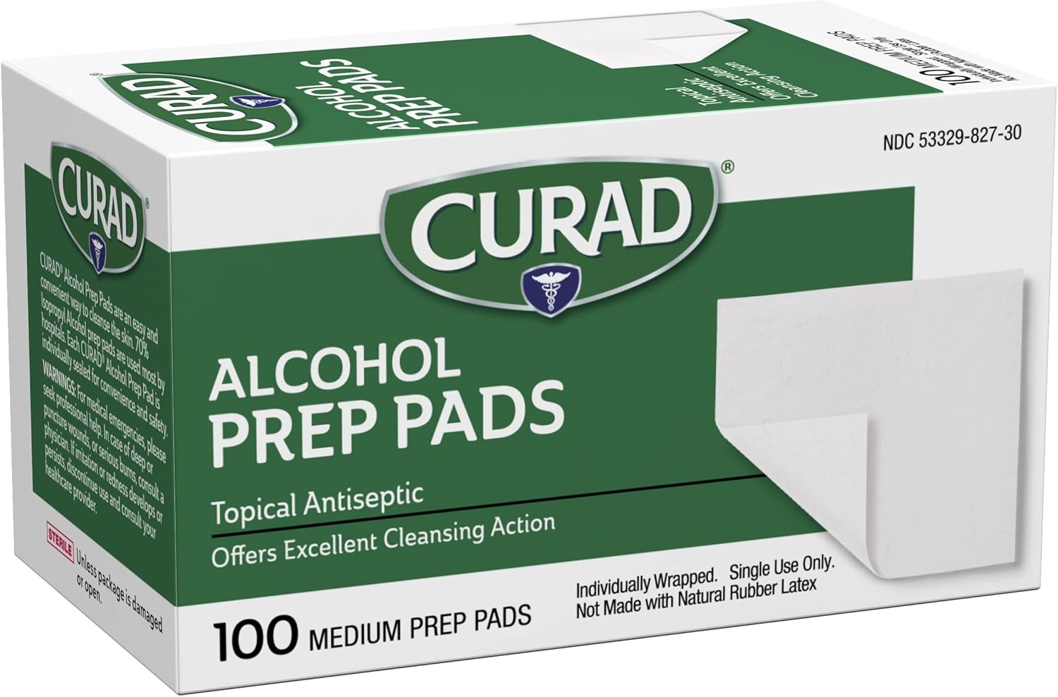 CURAD Medium 2-Ply Sterile Alcohol Prep Pads, Essential for First Aid Kits, 100/Box, Pack of 30