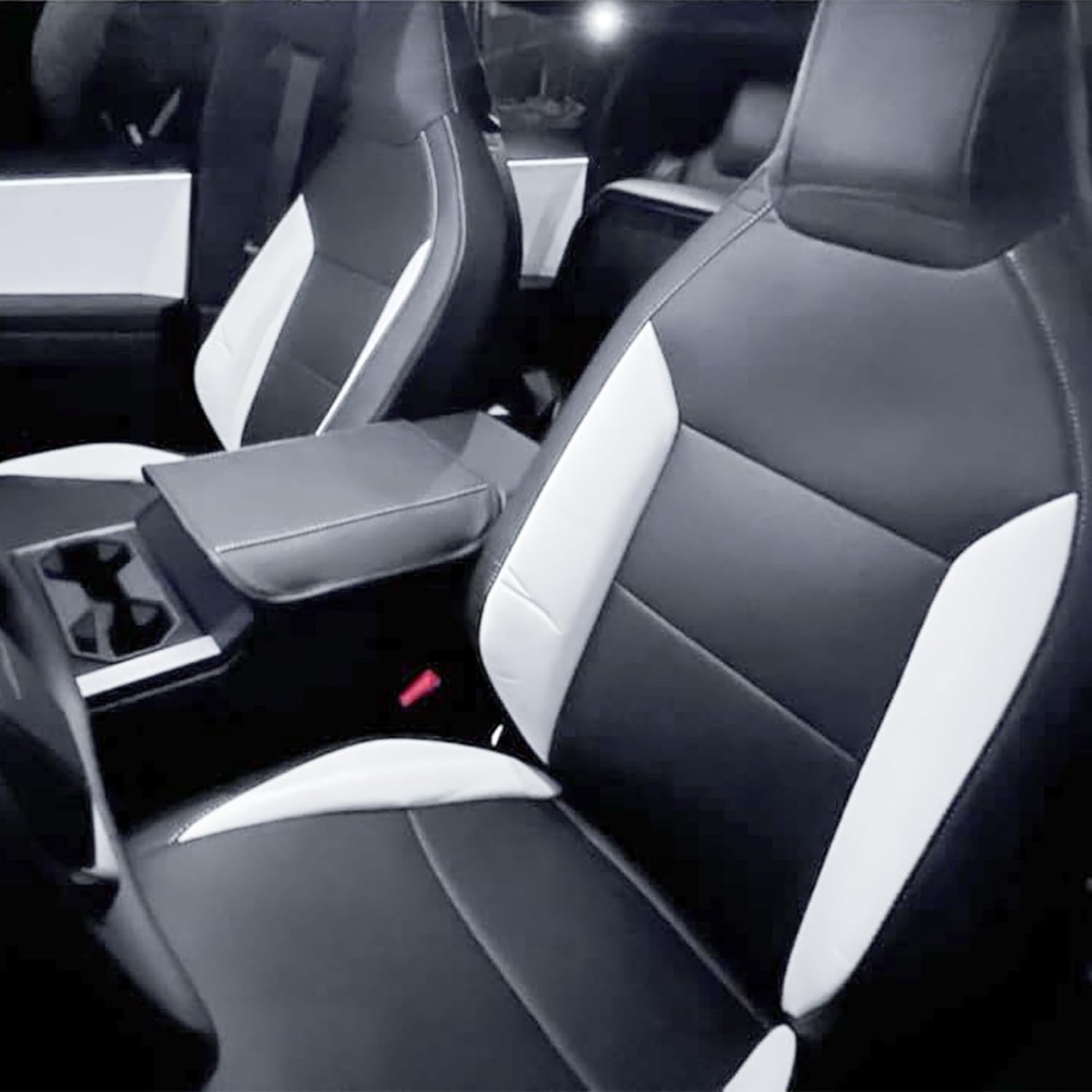 Car Seat Covers Full Set for Cybertruck, Full Coverage Nappa Leather Seat Protector Front Seats Back Seat Cover for Cybertruck Interior Accessories (White and Black)