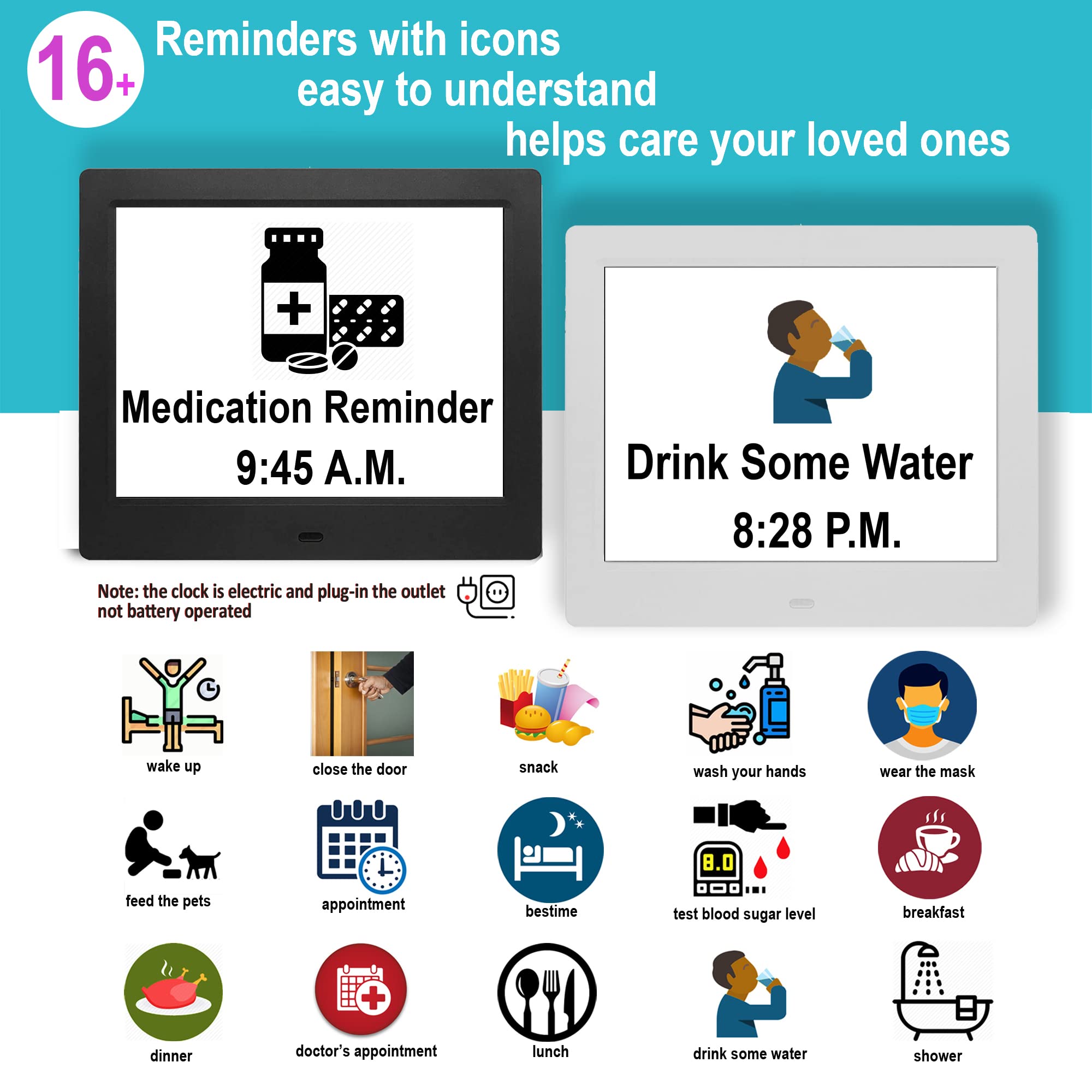 【New 2022】 Véfaîî 19 Alarms Dementia Clock, Custom Reminders, 8" Large