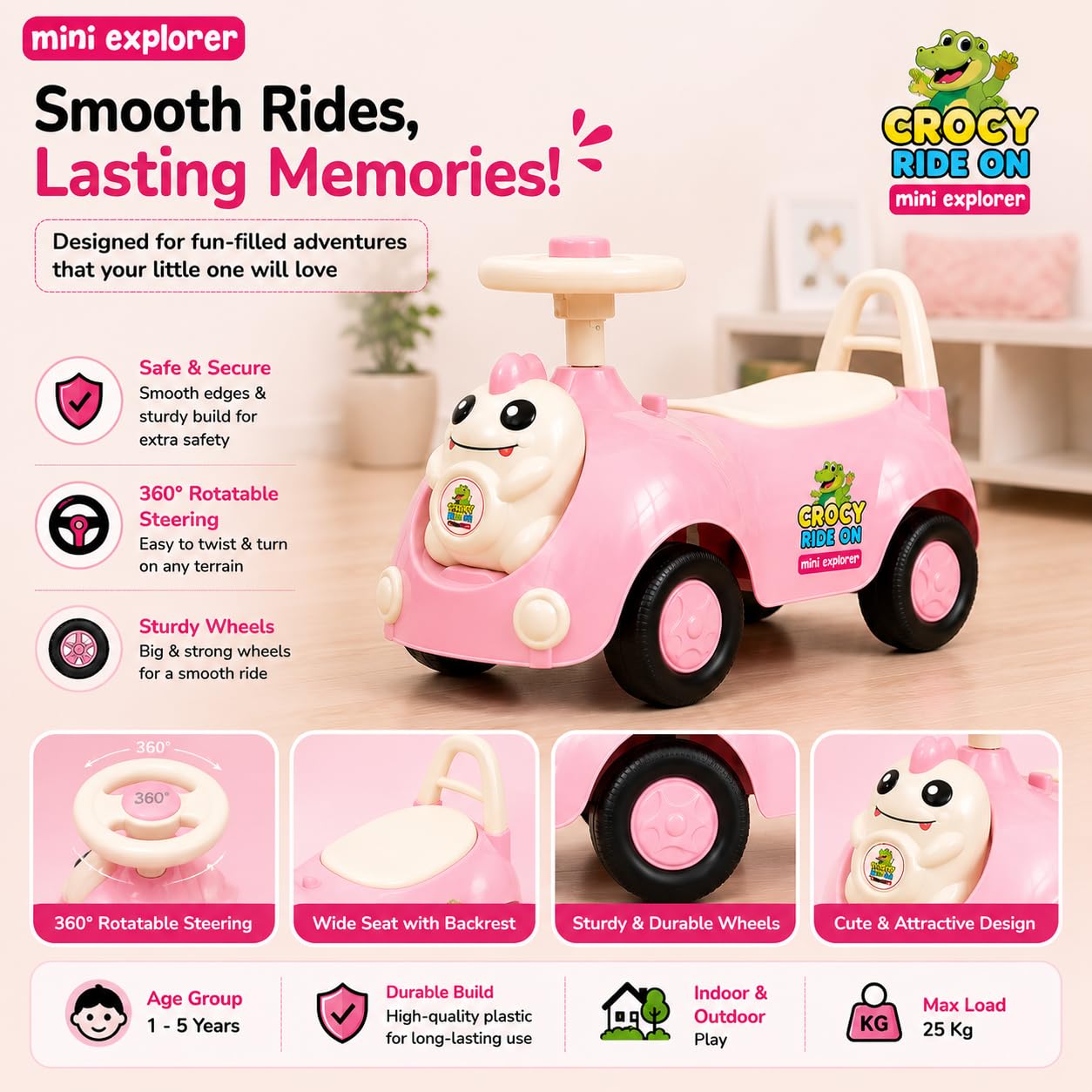 MiniExplorer Wiggle Car - Pink Ride On Toy -7 MiniExplorer Wiggle Car - Pink Ride On Toy -7