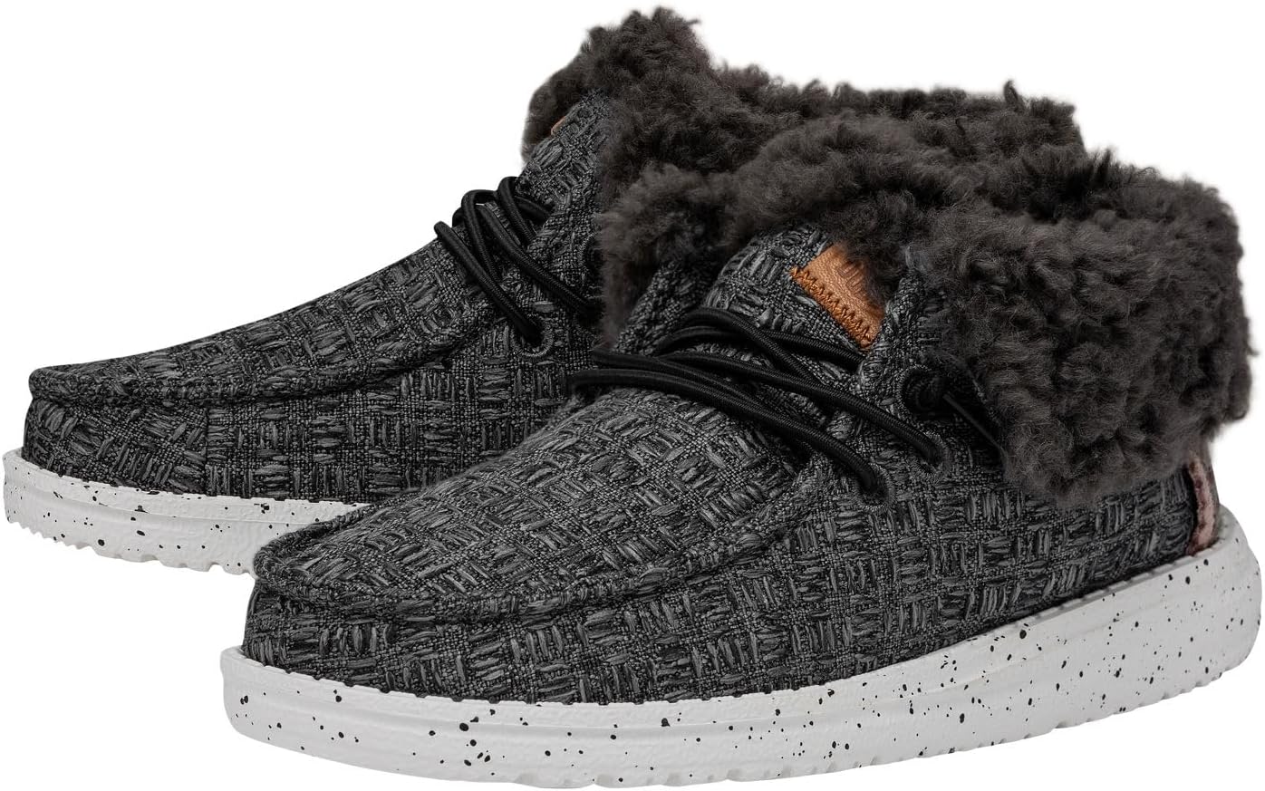 Hey Dude Wendy Fold Youth Stitch Cozy Black Size 6 | Girl's Loafers | Girl's Slip On Shoes | Comfortable & Light Weight