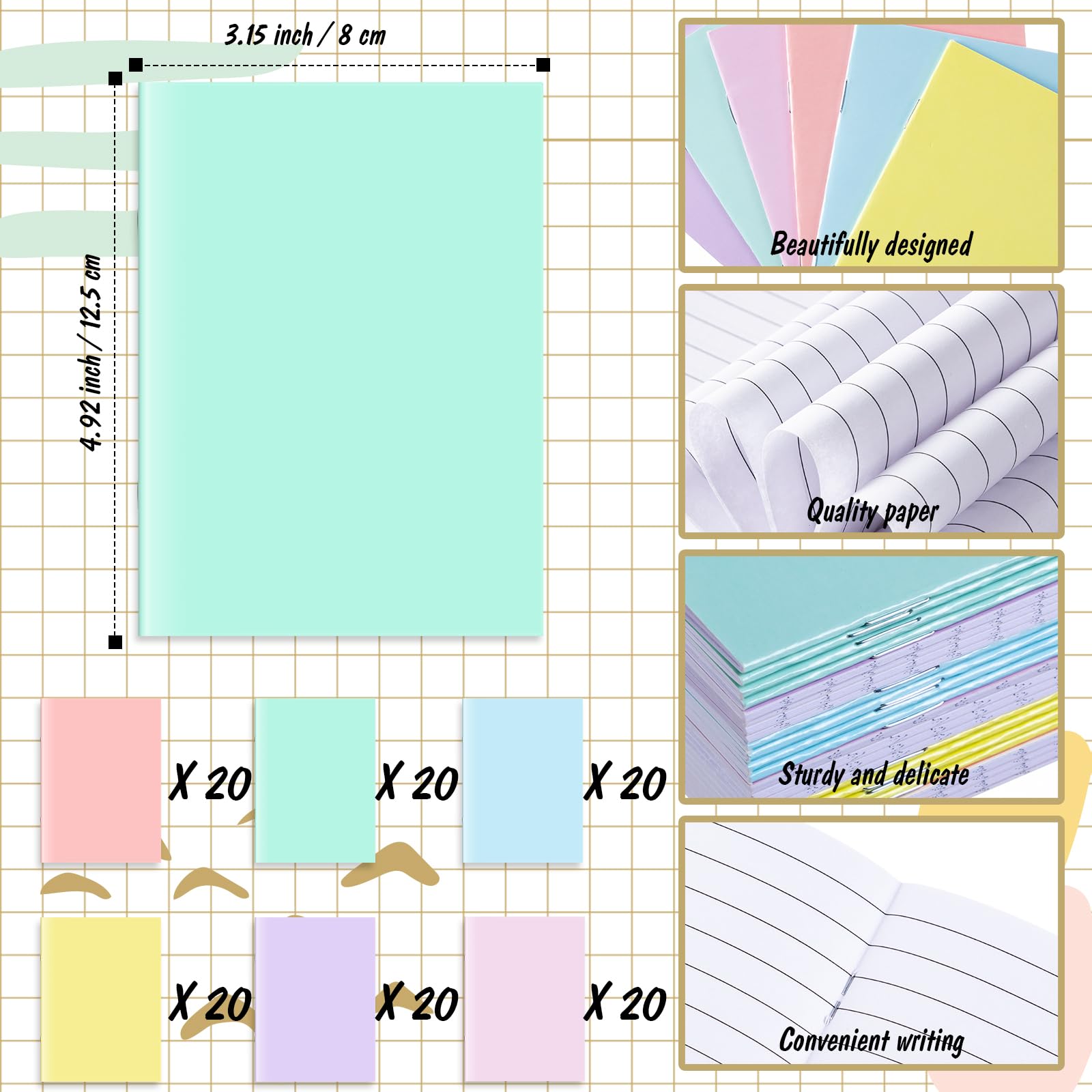 Jetec 120 cuadernos pequeños de regalo para estudiantes, con cubierta pastel, de 7,6 x 12,7 cm, blocs de notas de viaje, cuadernos de escritura para compañeros de trabajo, suministros de oficina