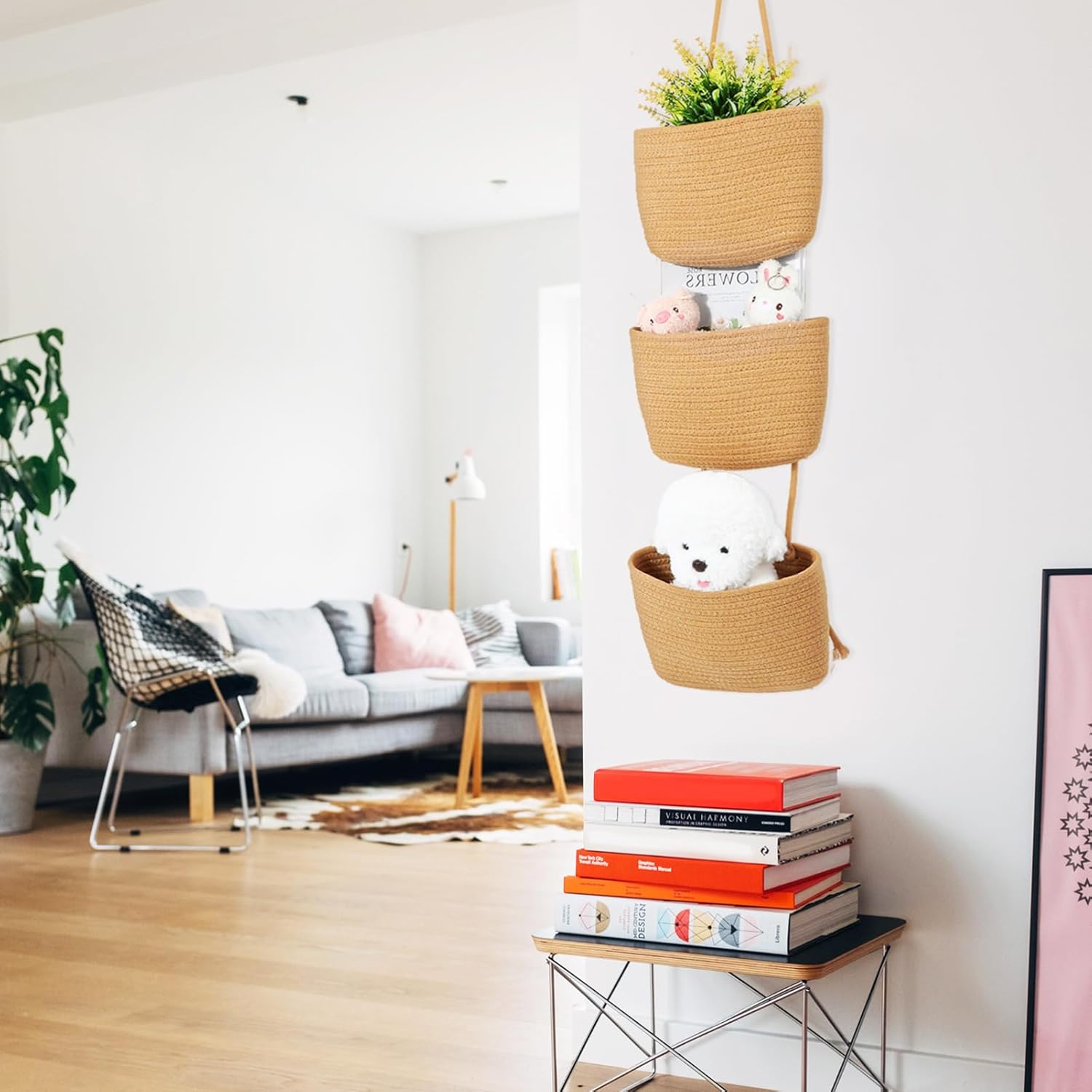 Cabilock Hanging Basket Organizer for Wall Door Storage Woven Rope Baskets for Efficient Organization Kitchen Bathroom Nursery and Living Spaces