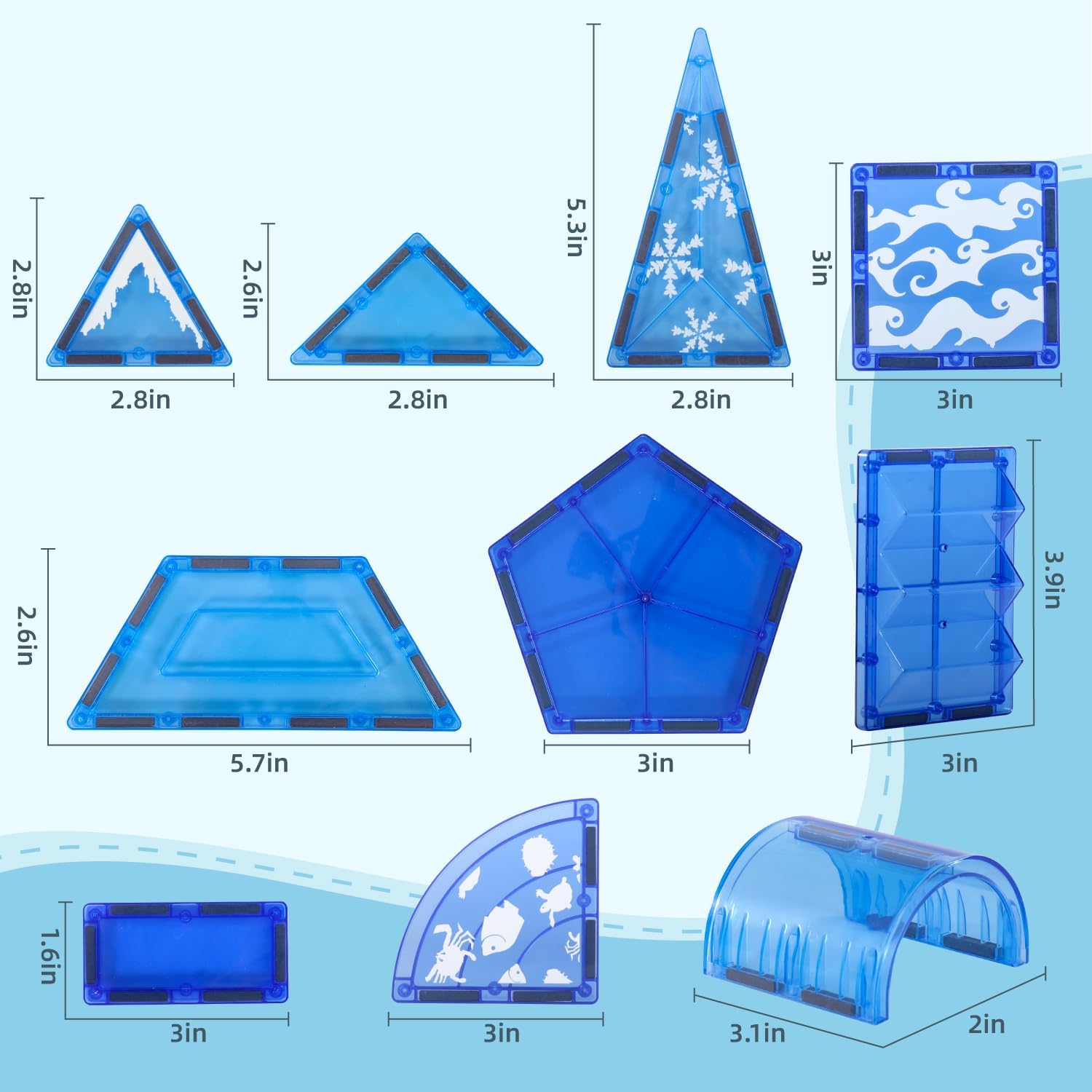 Arctic Animals Magnetic Tiles for Kids Ages 4-8, Aquarium Magnetic Building Set with 6 Sea Animals, Educational Magnet Blocks for School Toddlers, Birthday Xmas Gifts for Grandkids Boys Girls 3-5 4-6