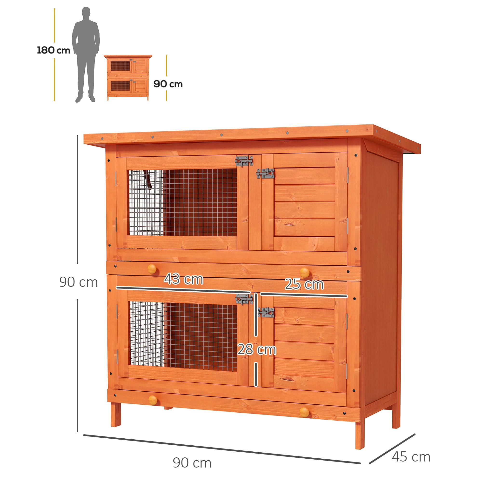 PawHut Gabbia per Conigli Conigliera da Esterno in Legno di Abete, 90x45x90cm