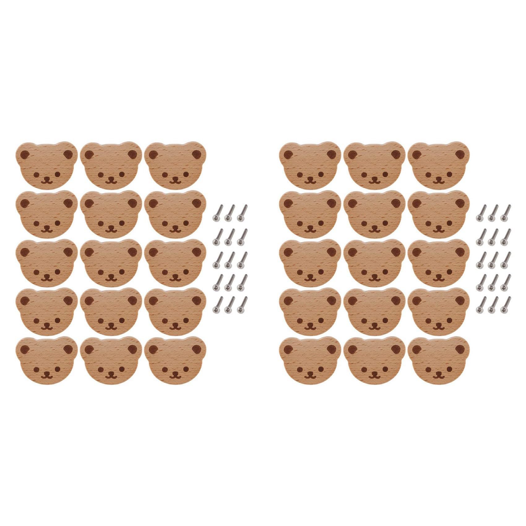 Aundhegrtt 30Pcs Furniture Knobs,Wooden Drawer Knobs, Wooden Cupboard Knobs,Bear Drawer Knobs for Kids, Dresser, Drawers,Kitchen