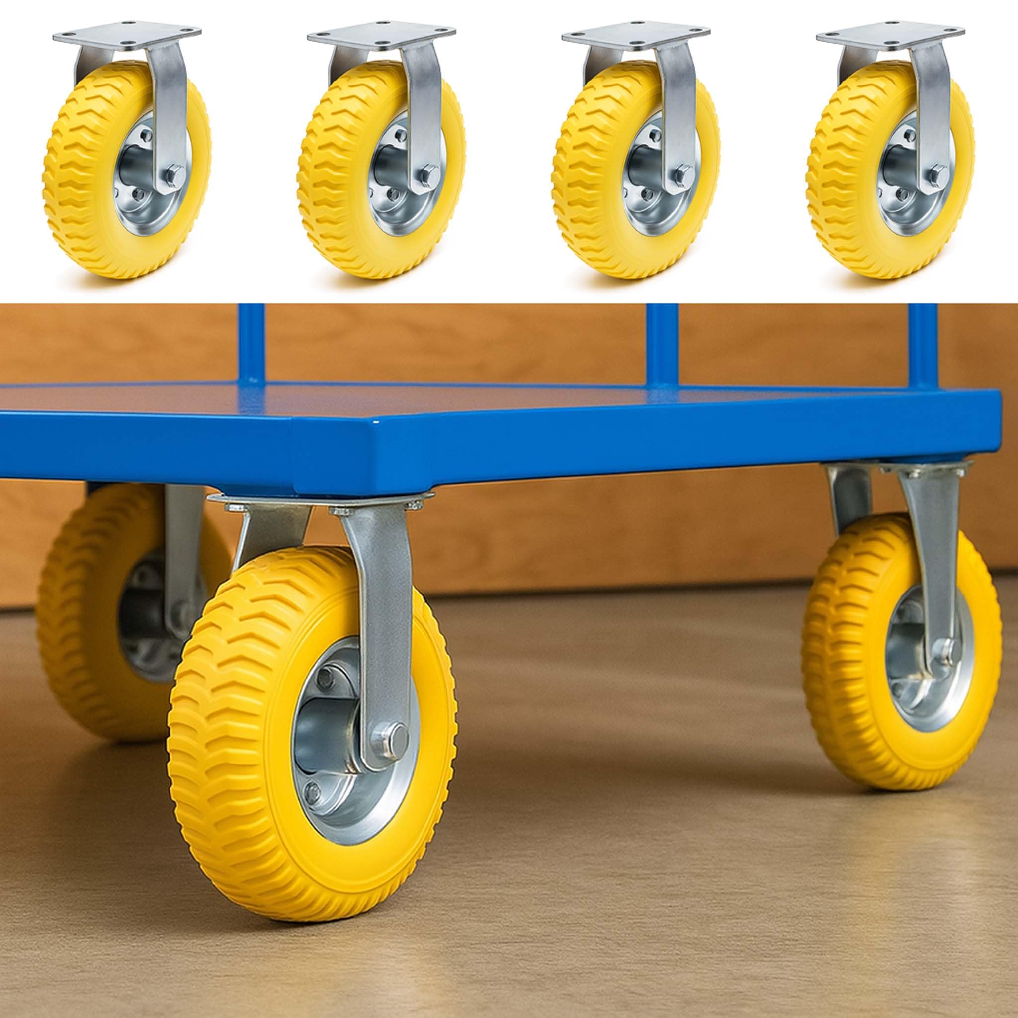 Wiltec Set 4 ruote fisse da trasporto, antiforatura, 225x58 mm, 100 kg/ruota, con piastra di montaggio