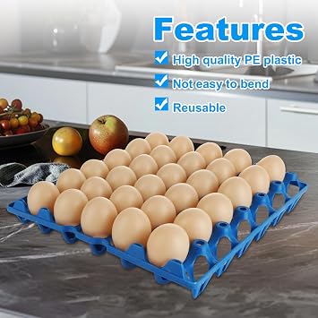 12PCS Plastic Egg Trays Egg Crates, Stackable Eggs Cartons Egg Flats, Each Holds 30 Eggs for Packing, Storage, Shipping (Blue)