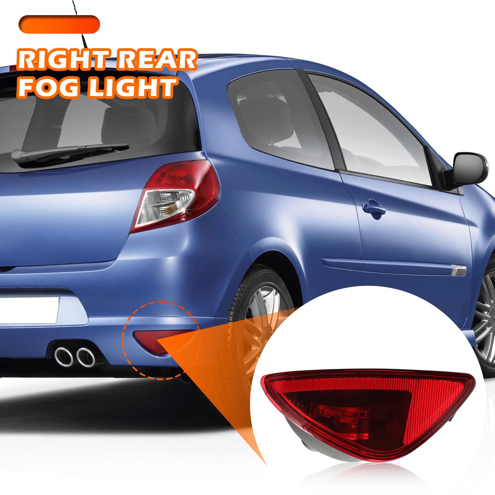 KASturbo - Fendinebbia posteriore destro per Renault Clio Mk3 Hatchback 2007-2012, sostituisce 8200776054 8200776121