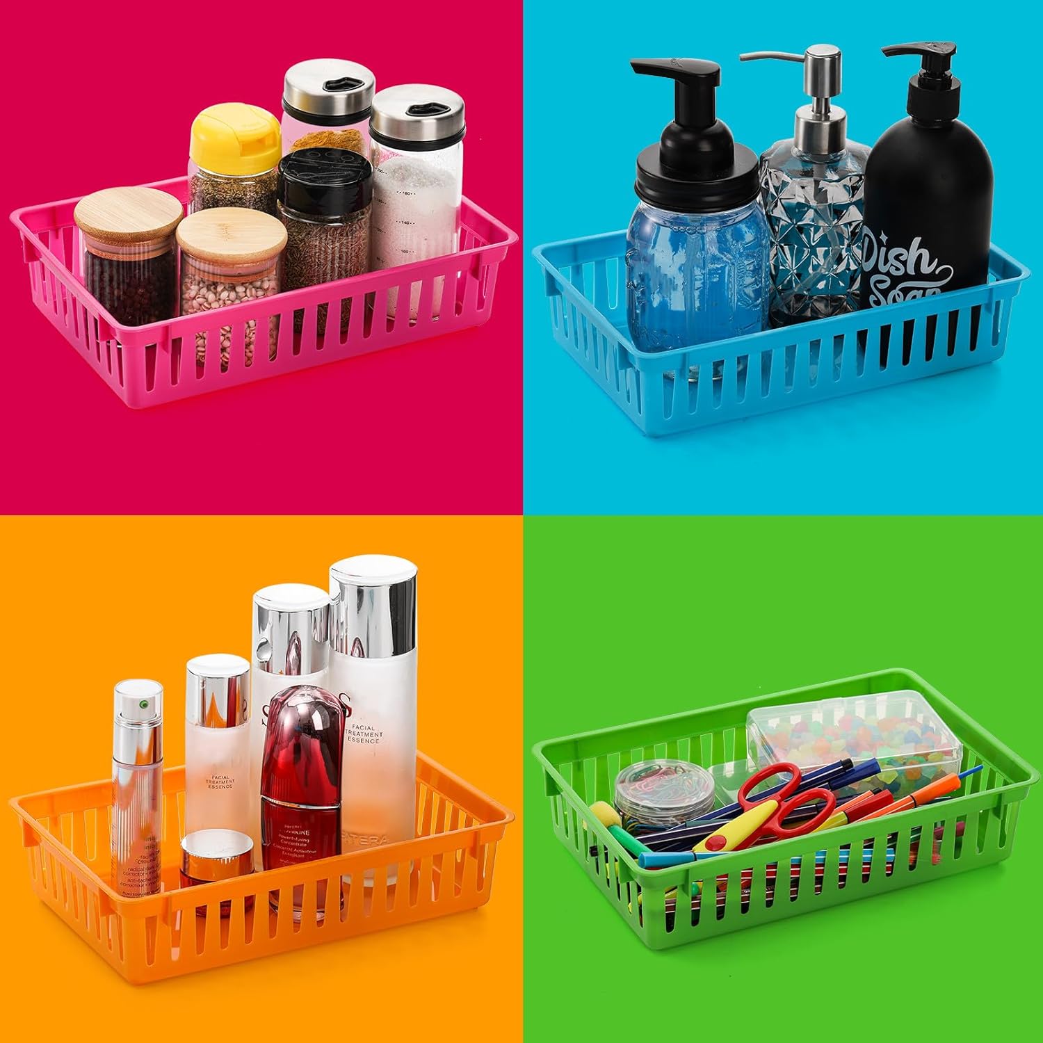 DEAYOU 16 Pack Classroom Storage Baskets Bins, Small Plastic Organizer Basket, Colorful Storage Trays, Crayon Pencil Containers for Paper, Desk, Shelf, Home School Office, 10.2" L x 6.5" W x 2.4" H