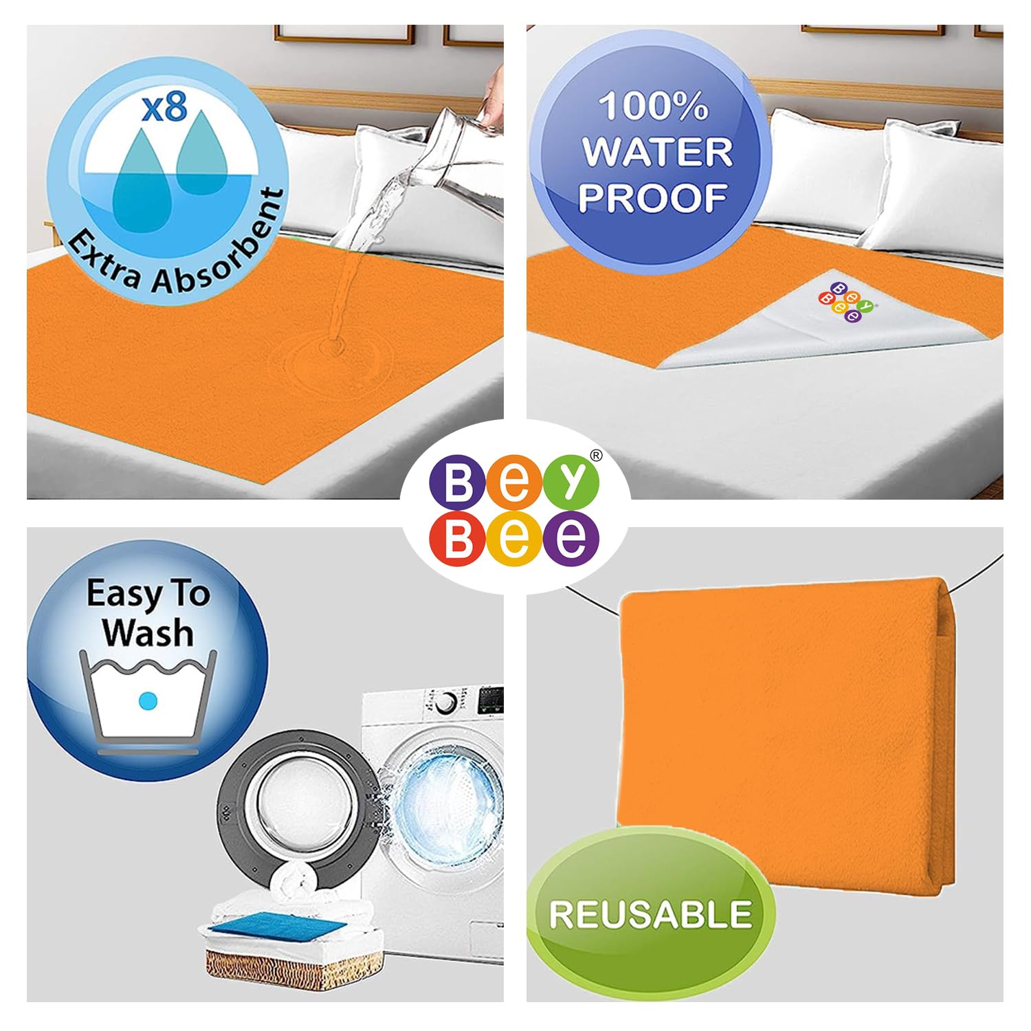 Beybee Premium Quick Dry Mattress Protector Baby Sheet - Large (Peach) 1