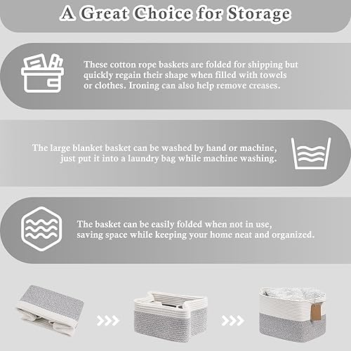 Miniatura 7 de Goodpick Cesta de almacenamiento tejida, pequeña cesta de lavandería para ropa, toallas y zapatos, organizador de regalo cuadrado de cuerda con