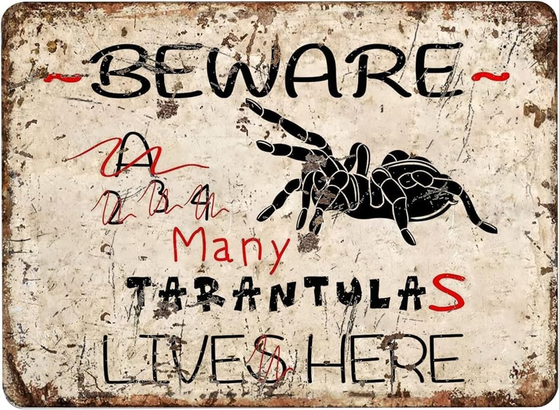 Funny Vintage Metal Tin Sign Personalized Tin Sign Wall Poster Tarantula Beware For Garage Man Cave Cafe Bar Pub Club Coffee Beer Patio Home Decor 12x8 Inch