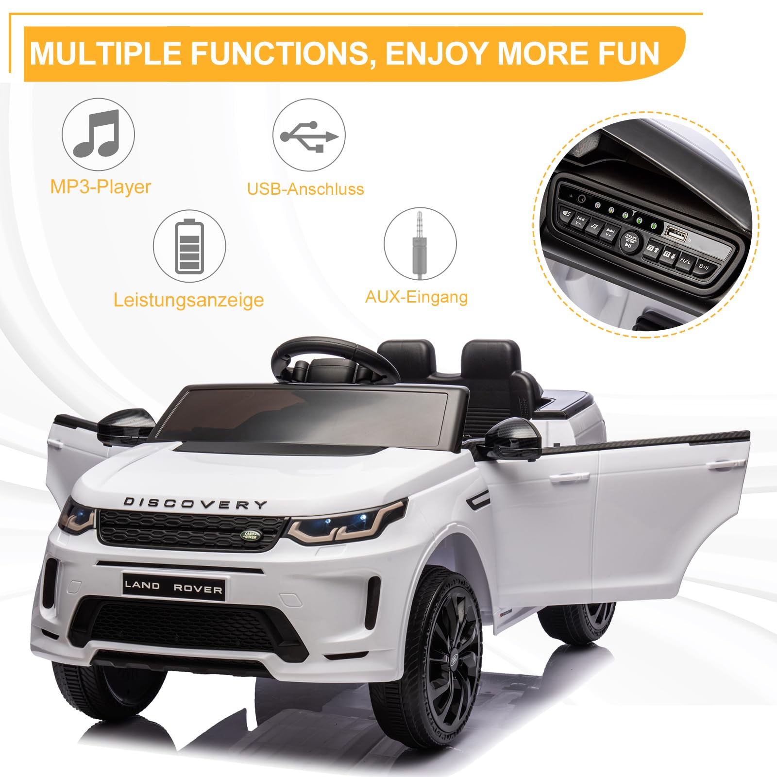 LALAHO Voiture Véhicule électrique Enfant Range Rover Evoque 12V avec télécommande à 2,4 GHz, Télécommande de Voiture Électrique (BLANC1)