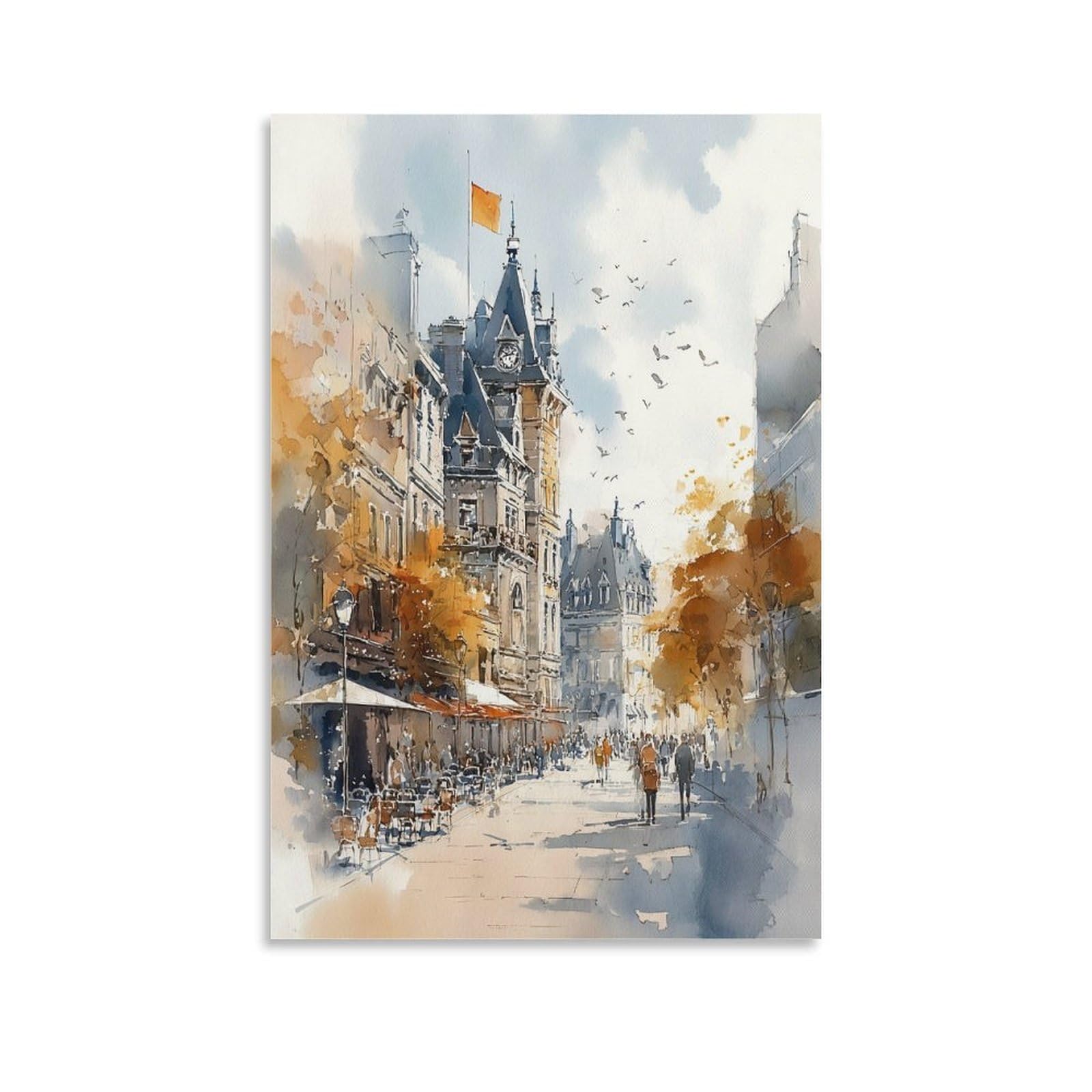 XWYMXZ Montreal Quebec Cityscape 16x24inch(40x60cm) Vintage Travel Poster Watercolor Canvas Art