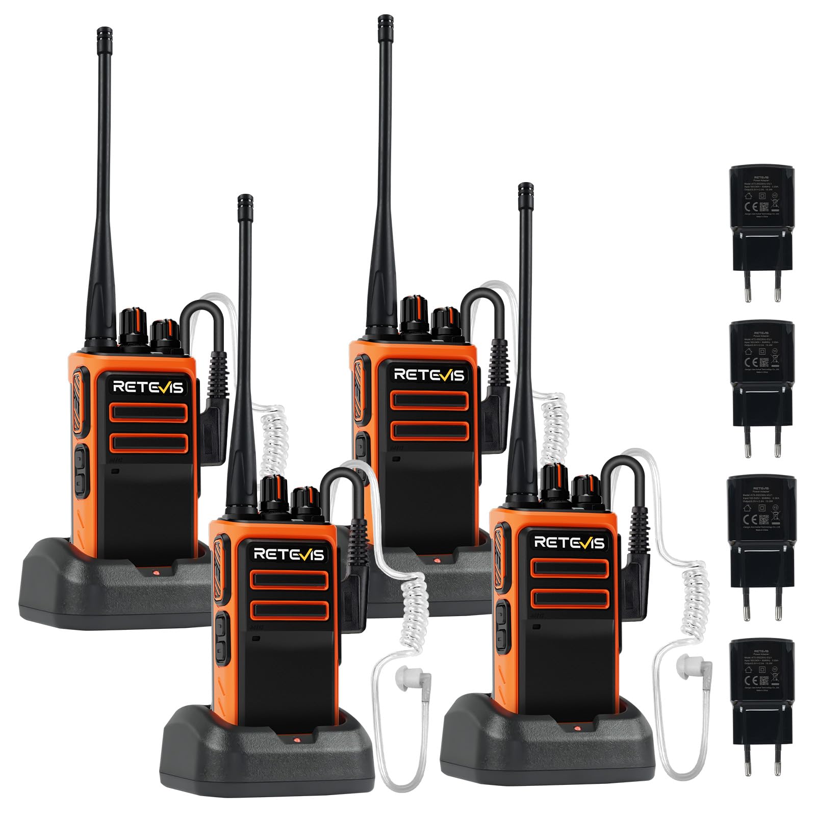 Retevis C66 Walkie Talkie Lungo Raggio, Ricetrasmittente Ricaricabile | Ricarica Rapida, CTCSS/DCS, per la Sicurezza Dell'hotel, Arancione, 4 Pezzi