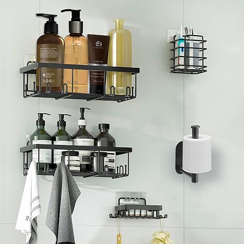 Icy Creeks Organizador de ducha, paquete de 5, organizador de ducha adhesivo para almacenamiento de baño, soporte de papel higiénico y soporte para disponible en Yaxa Venezuela