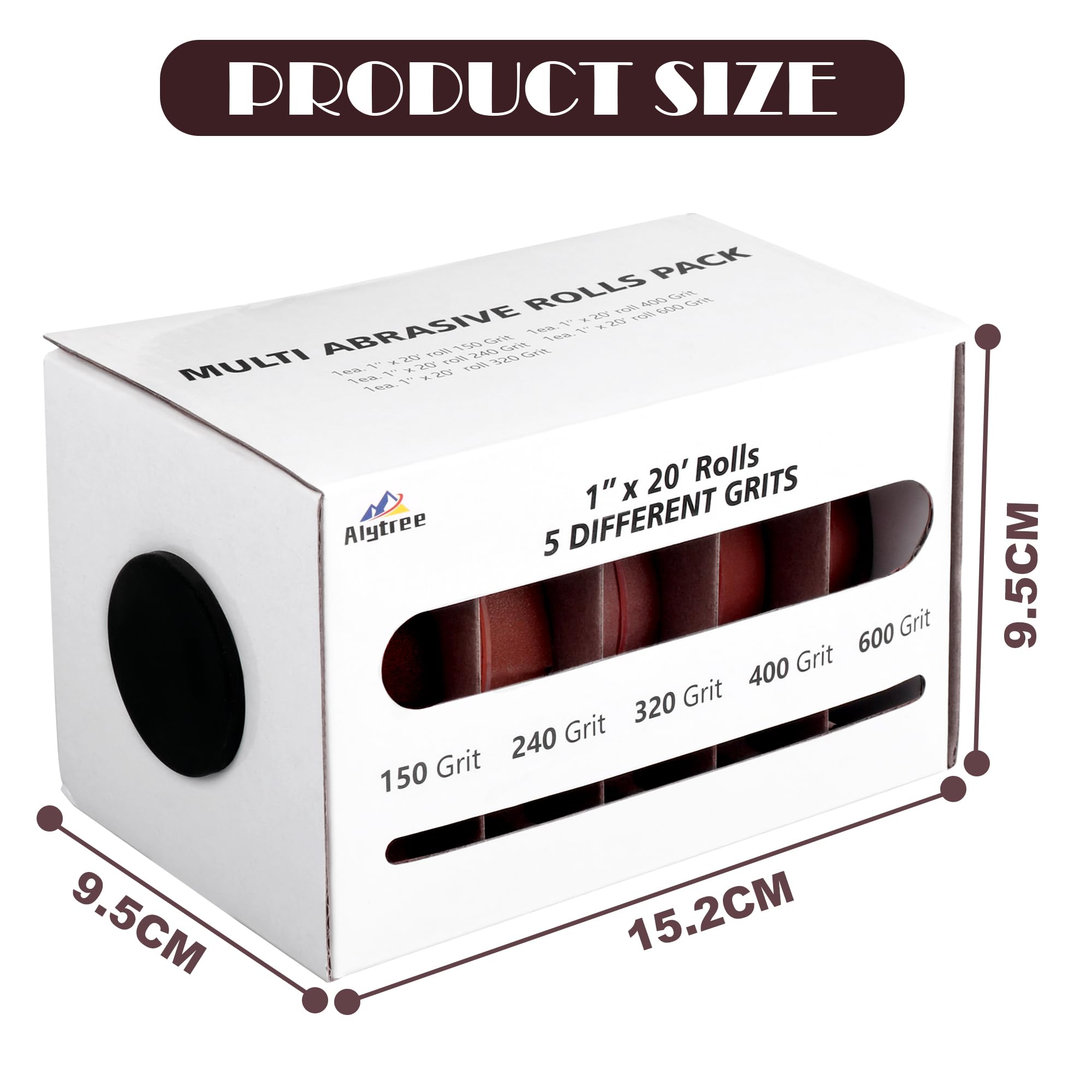 Rollo de papel de lija – 6 m x 25 mm, 5 grano 150, 240, 320, 400 y 600, rollos de papel de lija con caja dispensadora, juego de papel de lija para lijadora manual para madera y metal