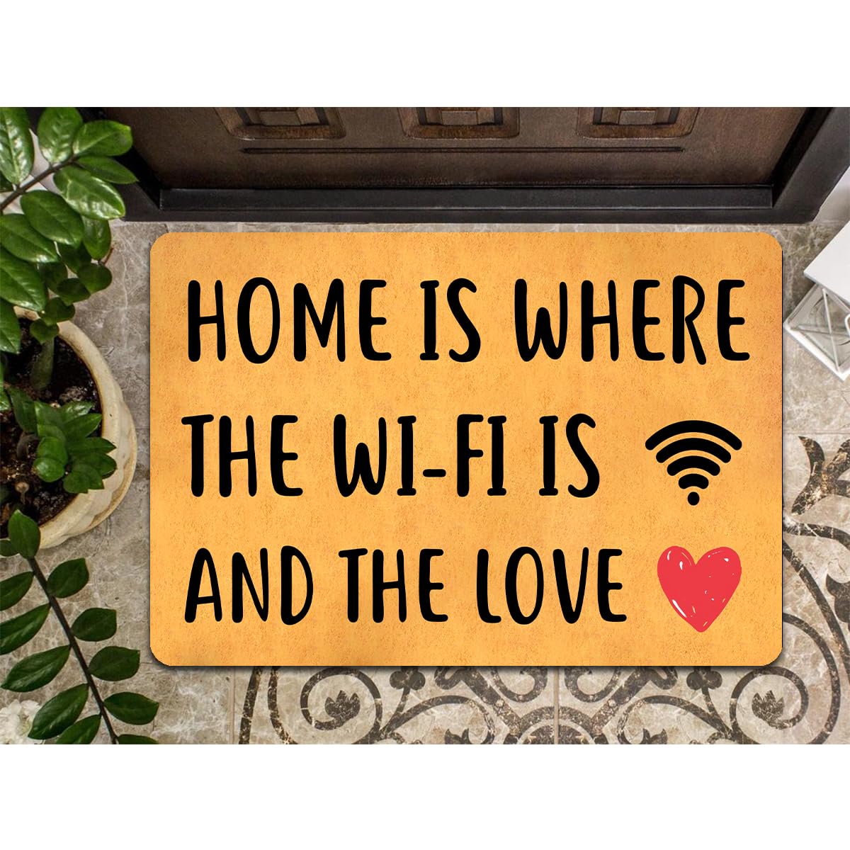 Divertido felpudo de bienvenida para entrada interior, 45,7 cm de ancho x 76,2 cm de largo, tapete de bienvenida para puerta delantera, tapete de regalo de bienvenida (Home is Where is the Wi-Fi is