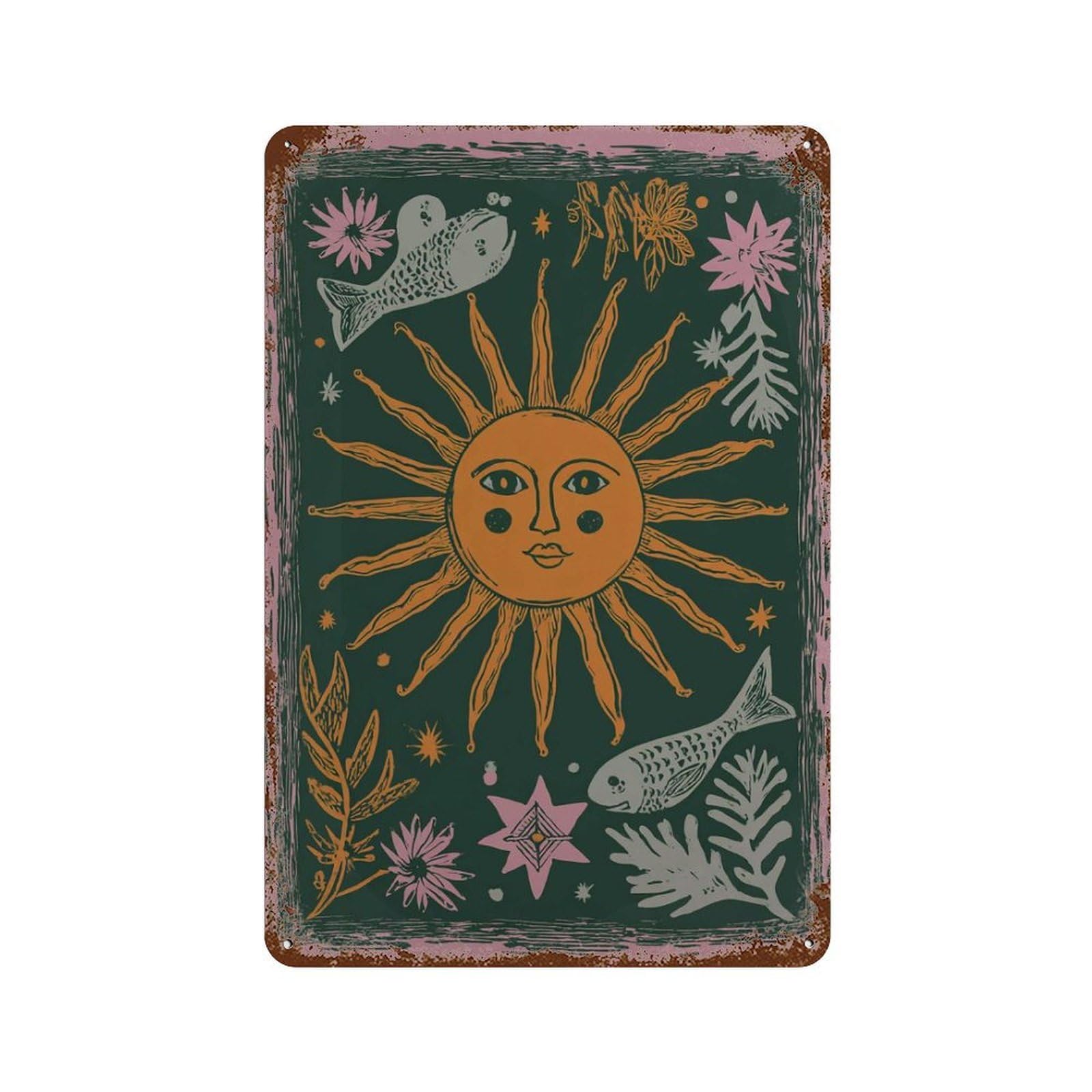 xiaoxiaoshen Sun And Moon Boho Celestial Mystical Folk Astrology Cosmic Spiritual Work Wall Decor Art Metal Tin Poster Modern Home Decor Art Home Bar Shop Decorations Vintage Sign 30x20cm