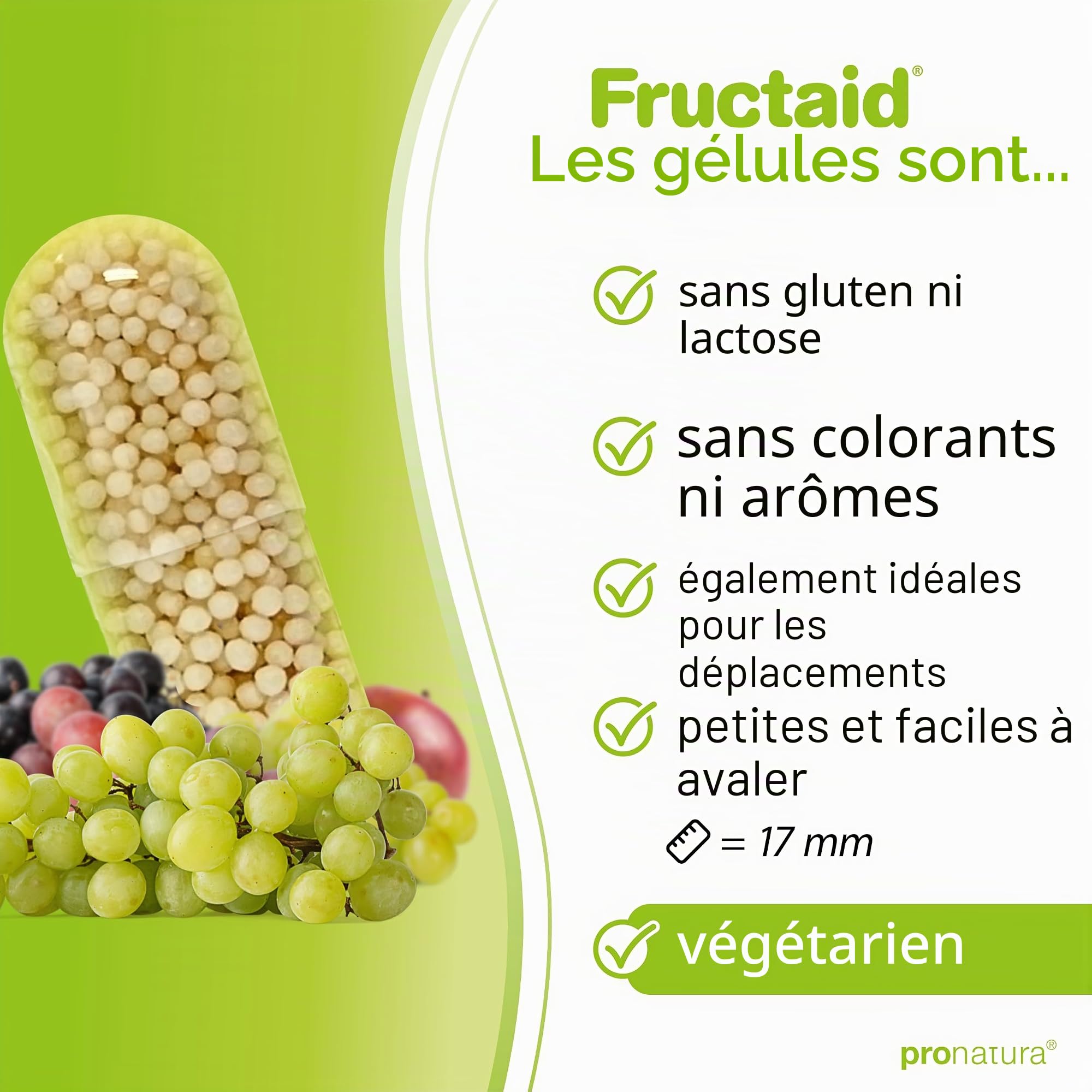pro natura Fructaid - 120 gélules pour l'intolérance au fructose - Supplément pour la prévention et le soulagement des troubles digestifs liés à la malabsorption du fructose