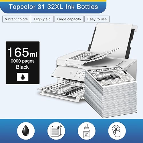 Miniatura 4 de 31 32XL - Juego de botellas de tinta negra de repuesto compatible con HP 31 32XL, compatible con HP Smart-Tank 7301 7602 5101 7001 6001 5103,